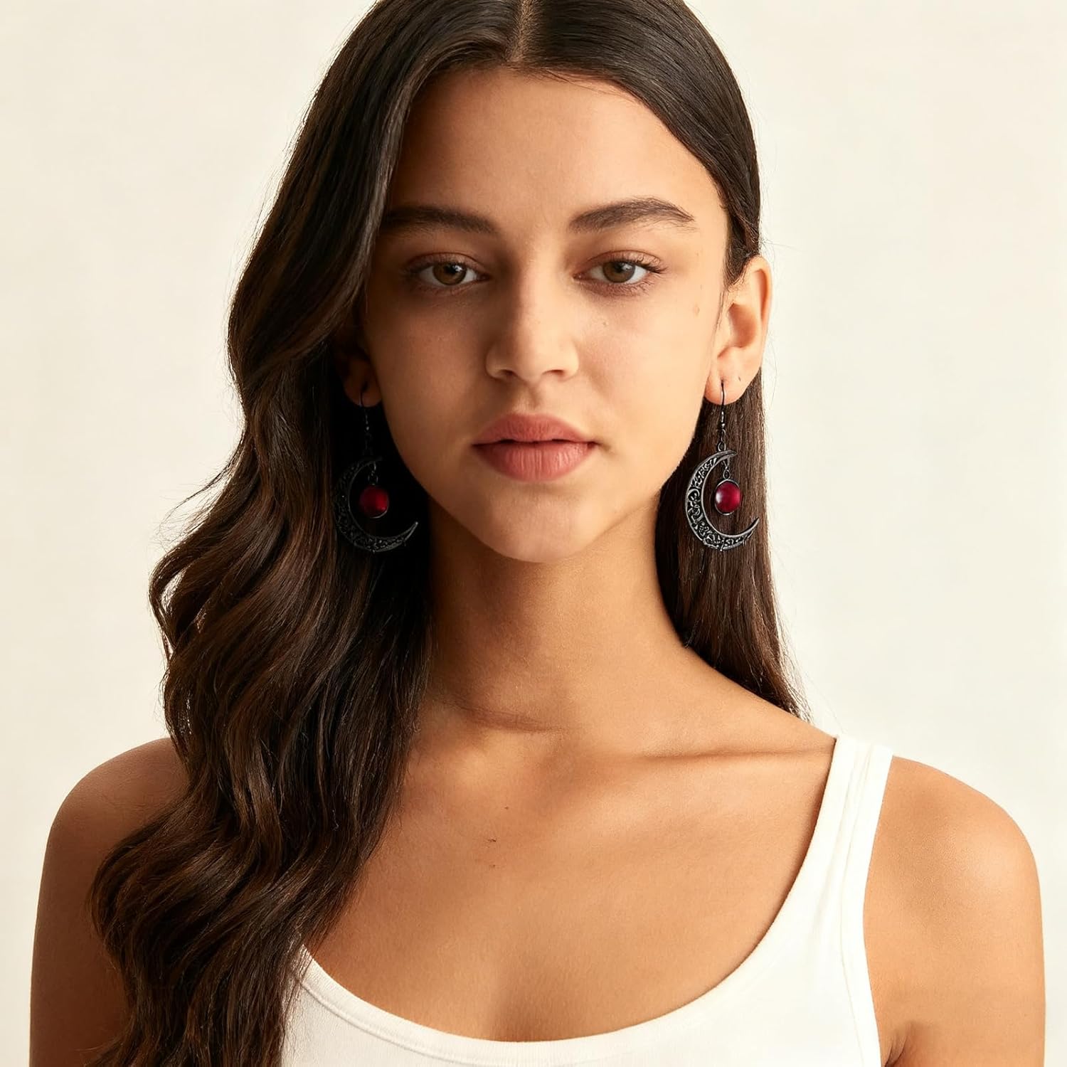 Black Gothic Moon Earrings for Women - Hollow Crescent Crystal Dangle Earrings, Punk Vintage Witch Jewelry for Halloween Costume Party - Image 3