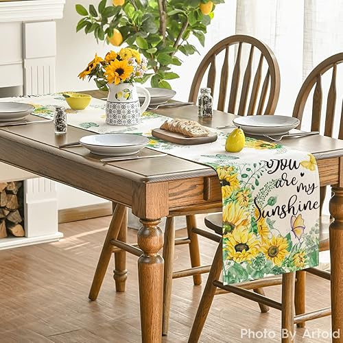 Miniatura 4 de Artoid Mode Camino de mesa de verano con diseño de mariposa de girasol, You are My Sunshine, decoración de mesa de comedor de cocina de temporada