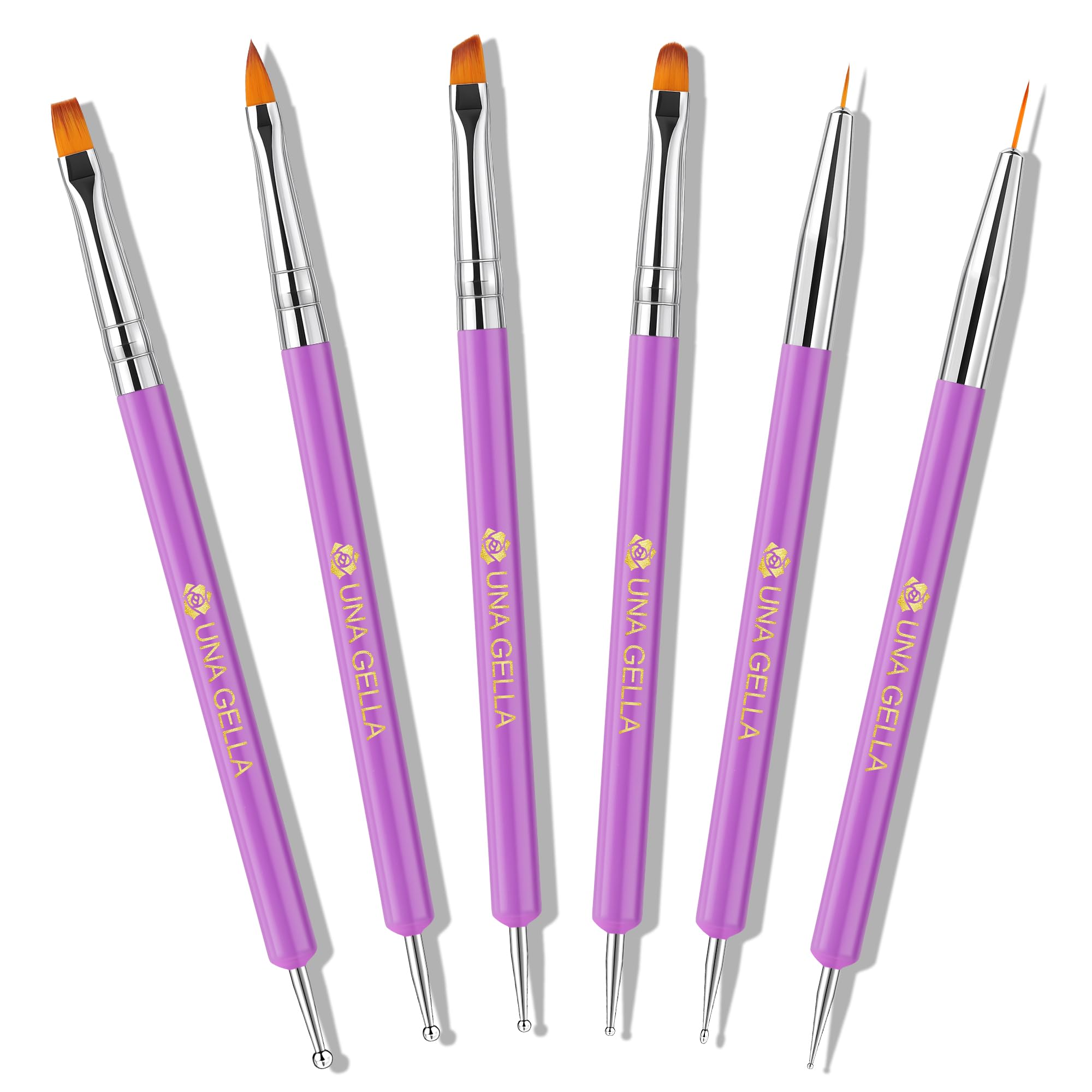 UNA GELLA Nail Art Pens 6PCS Purple Color Double-ended Acrylic Nail Brush Set Nail Dotting Tools Nail Art