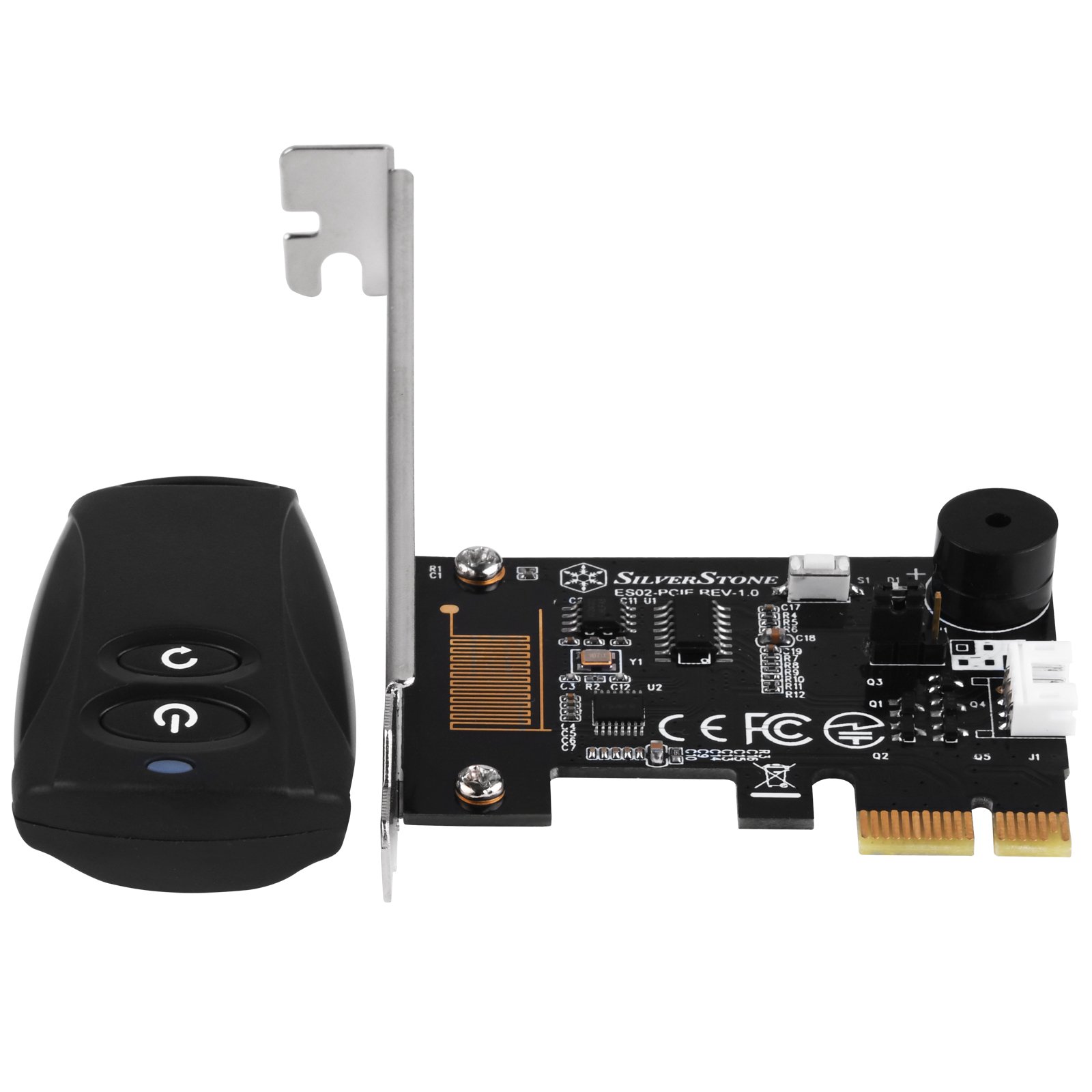 SilverStone SST-ES02-PCIe - Interruptor de control 2,4G inalámbrico para Encender/Resetear el ordenador, El altavoz para PC integrado, PCIe