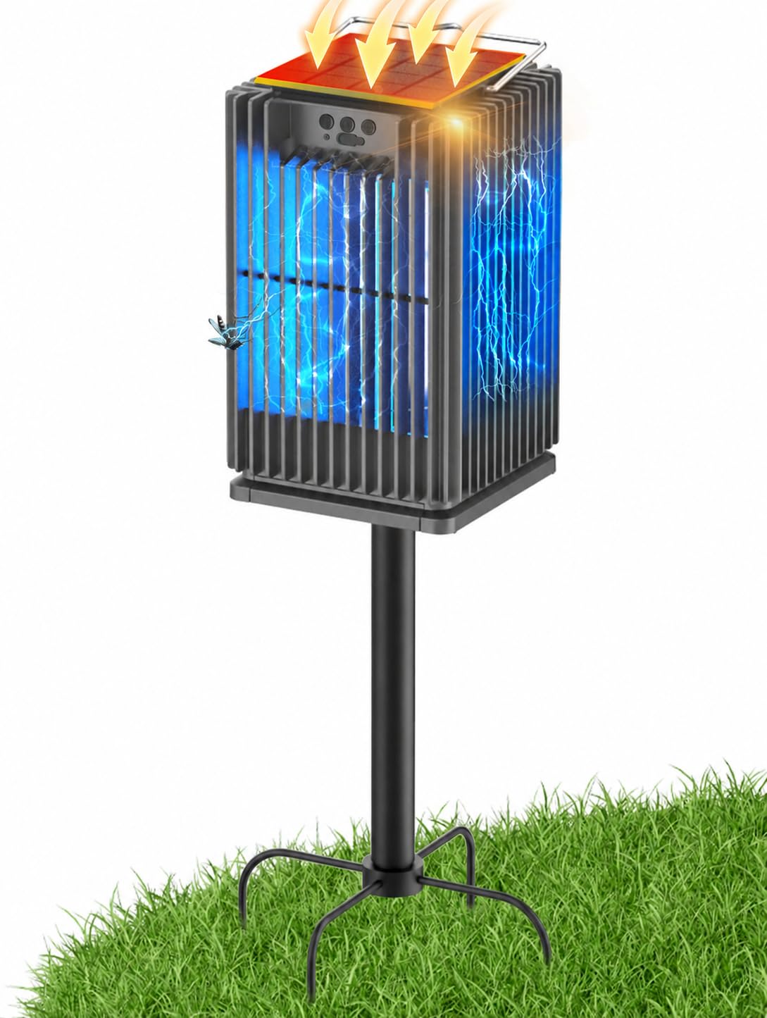 Solar Bug Zapper Outdoor Wasserdicht Moskito Zapper Typ-C & Solarbetrieben, Auto On/Off, Schnurloser 4200V Elektrischer Fliegenvernichter, 5000mAh Wiederaufladbare Mückenfalle Killer für Terrasse
