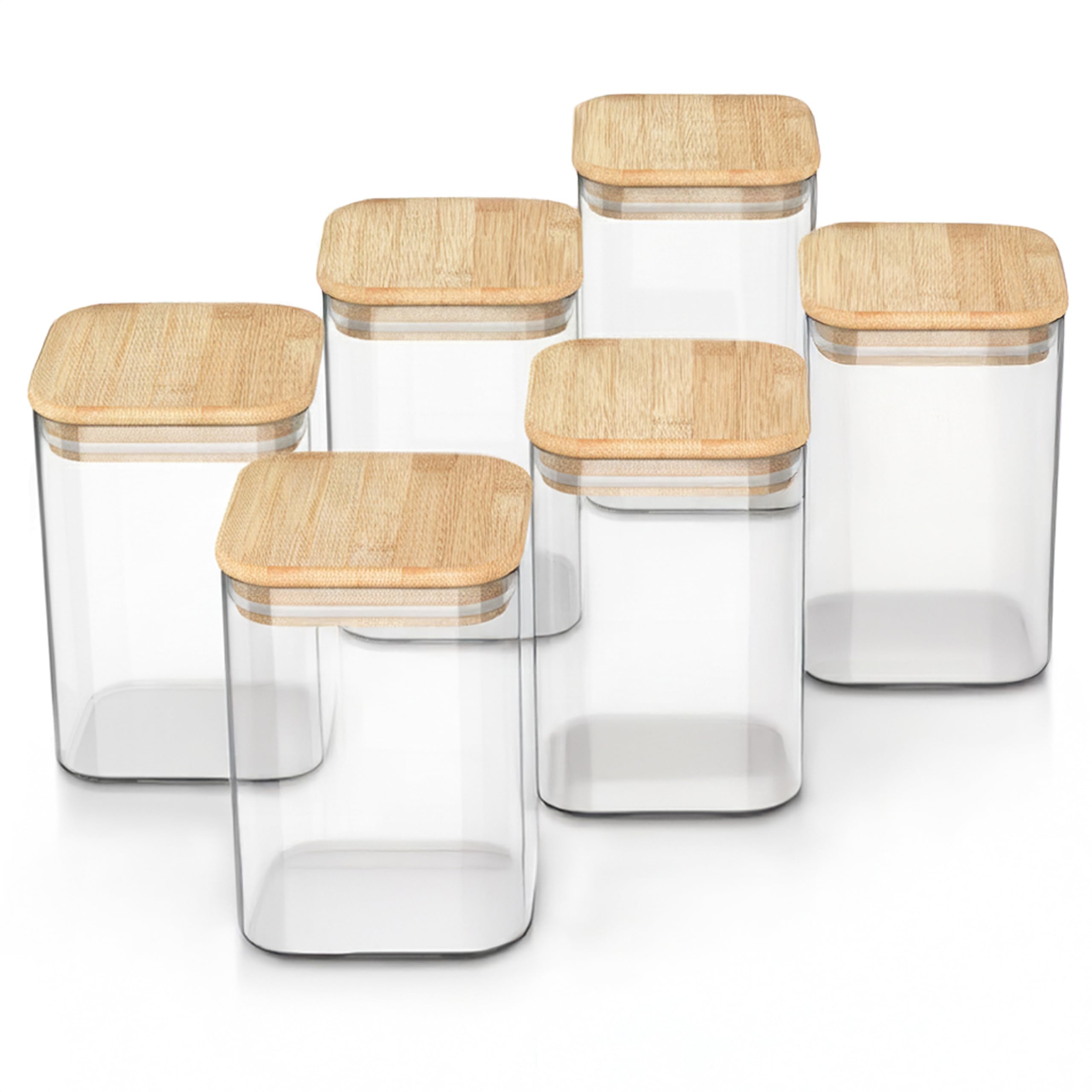 Arendo - Vorratsgläser mit Deckel 1650ml - 6er Set - Behälter aus Glas – hitzebeständig – Vorratsdosen mit Bambusdeckel - luftdicht - für Müsli Zucker Mehl Kaffee Reis