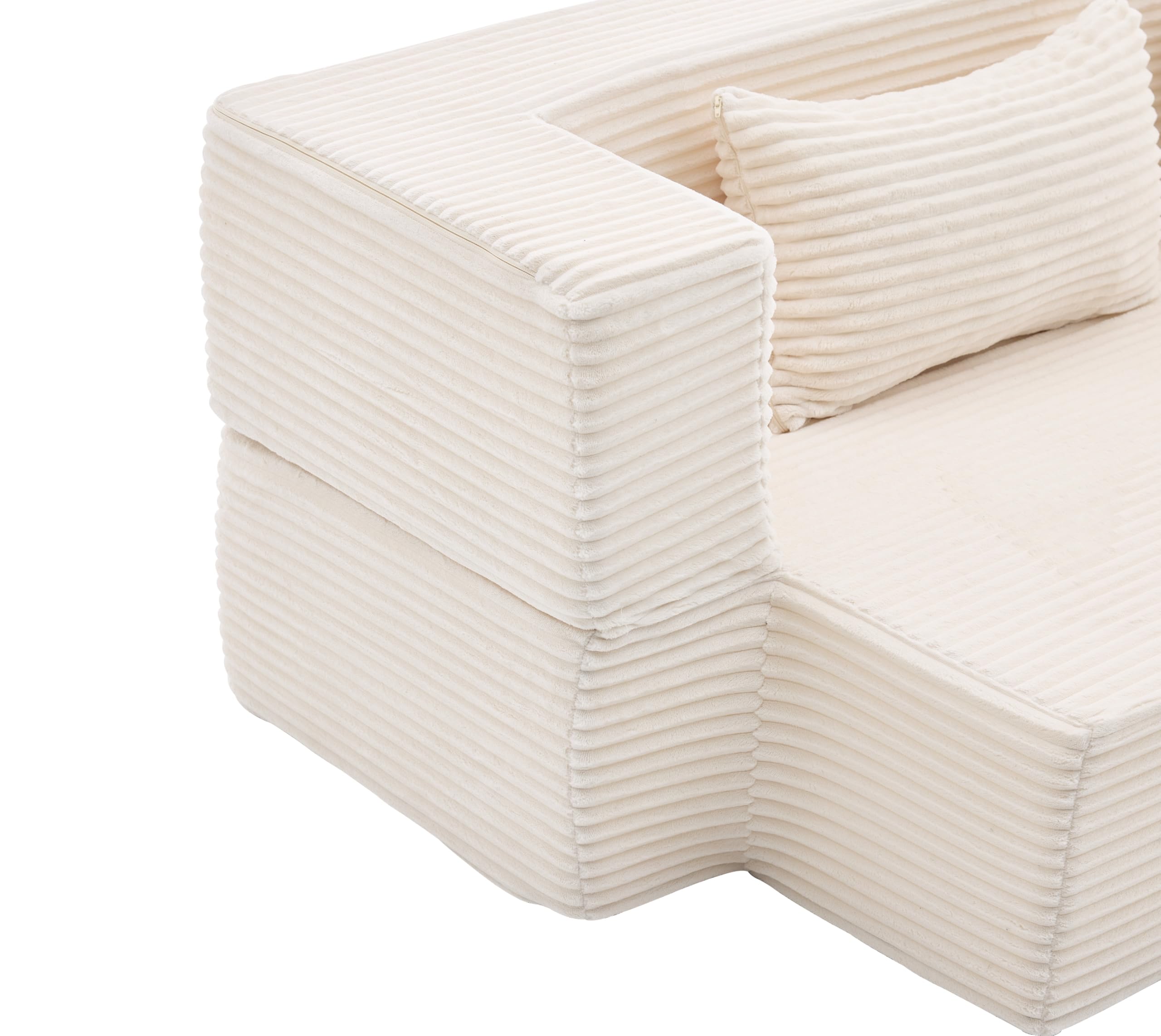 FurnitureR Sofá cama de pana beige 2 plazas Sofá de suelo modular | Sofá de pana beige con función de descanso, estructura modular, acolchado suave y montaje inmediato sin montaje.