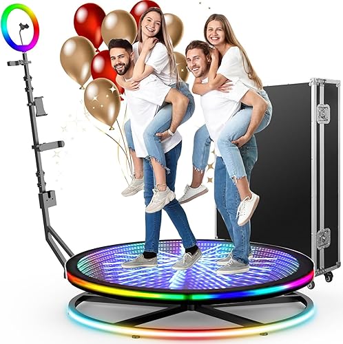 Máquina de cabina de fotos 360 para fiestas con anillo sin luz personalizada Logo Stand en control remoto Cámara lenta automática 360 Spin Photo
