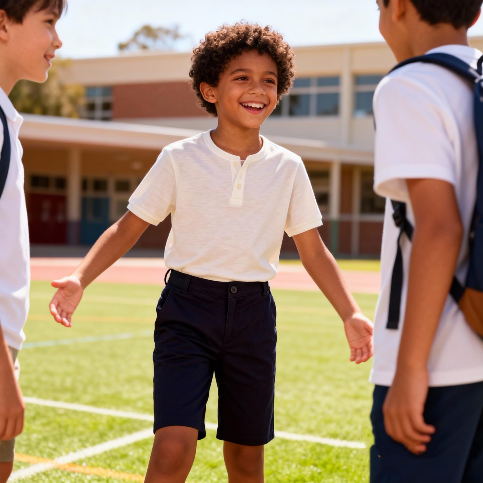 Bienzoe Garçon Scolaires Coton Bermudes Shorts