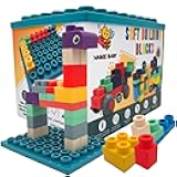 Big Soft Toddler Blocks 1-3, 40-Pieces with Baseboard for Building Stacking Playing and Booklet - Great Gift, Toys for Ages 2+, 2-3, 3-5 and 4-8 Boys, Girls