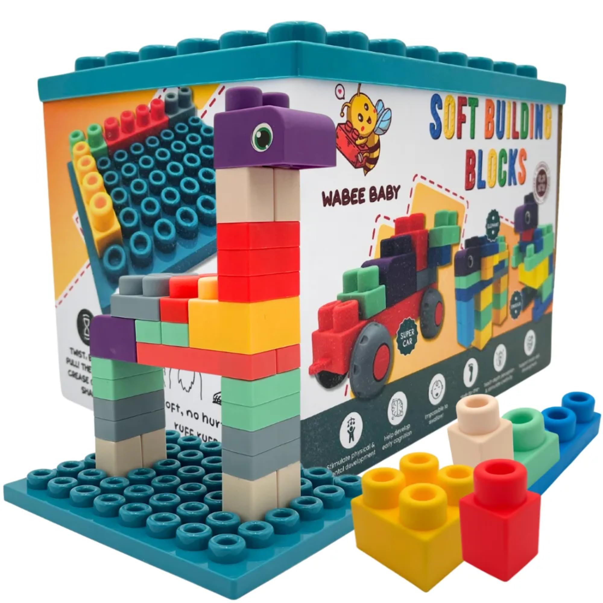 Big Soft Toddler Blocks 1-3, 40-Pieces with Baseboard for Building Stacking Playing and Booklet - Great Gift, Toys for Ages 2+, 2-3, 3-5 and 4-8 Boys, Girls