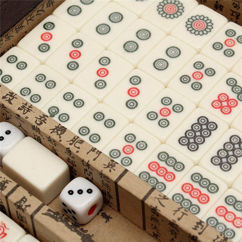 Aramox Mahjong Set, 144 Steine, chinesisch, nummeriert, in Eva Koffer | Mahjong Spiel, 144 nummerierte Steine, traditionell, in Box, für Erwachsene