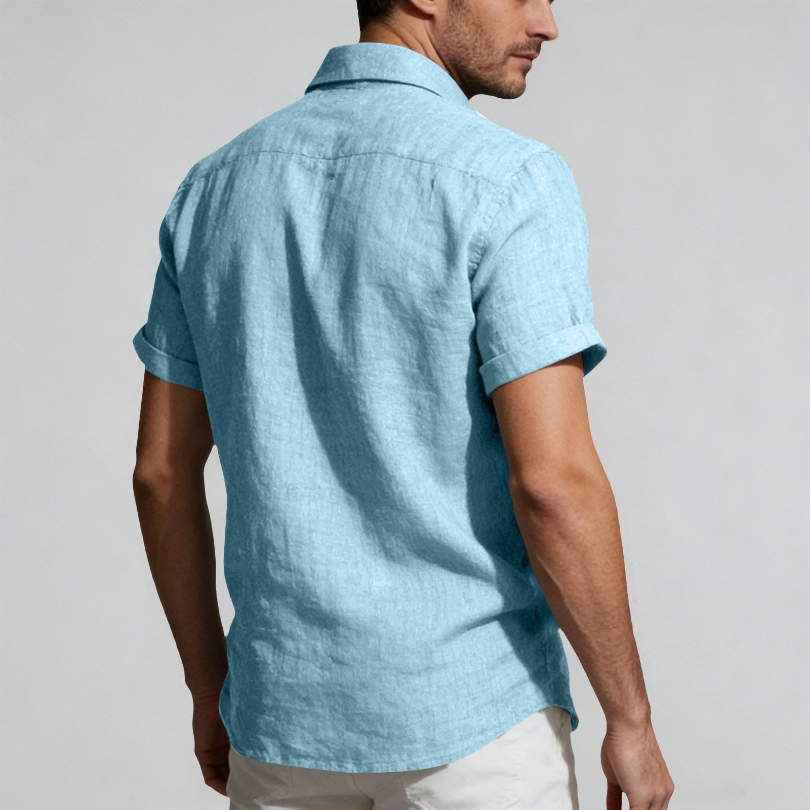 Generico Camicia Uomo in Cotone e Lino Maniche Corte Estiva Regular Fit la Spiaggia Camicie con Collo Button-Down Le Vacanze e Il Lavoro Camicia Hawaiana Uomo 3XL Cotone