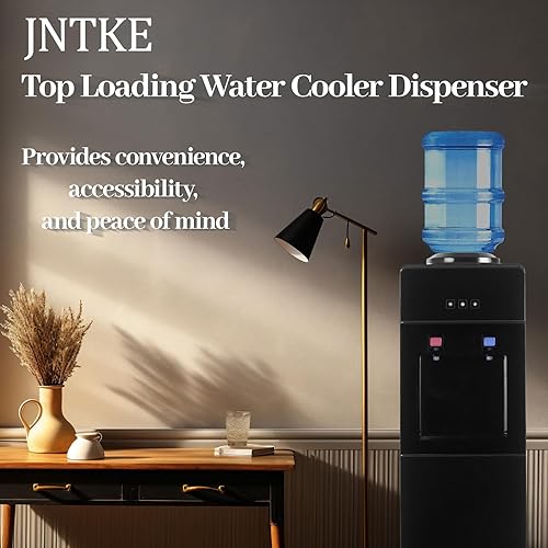 Miniatura 2 de JNTKE Dispensador de agua de carga superior fría y caliente de 5 galones, bloqueo de seguridad para niños, bandeja de goteo extraíble, gabinete de