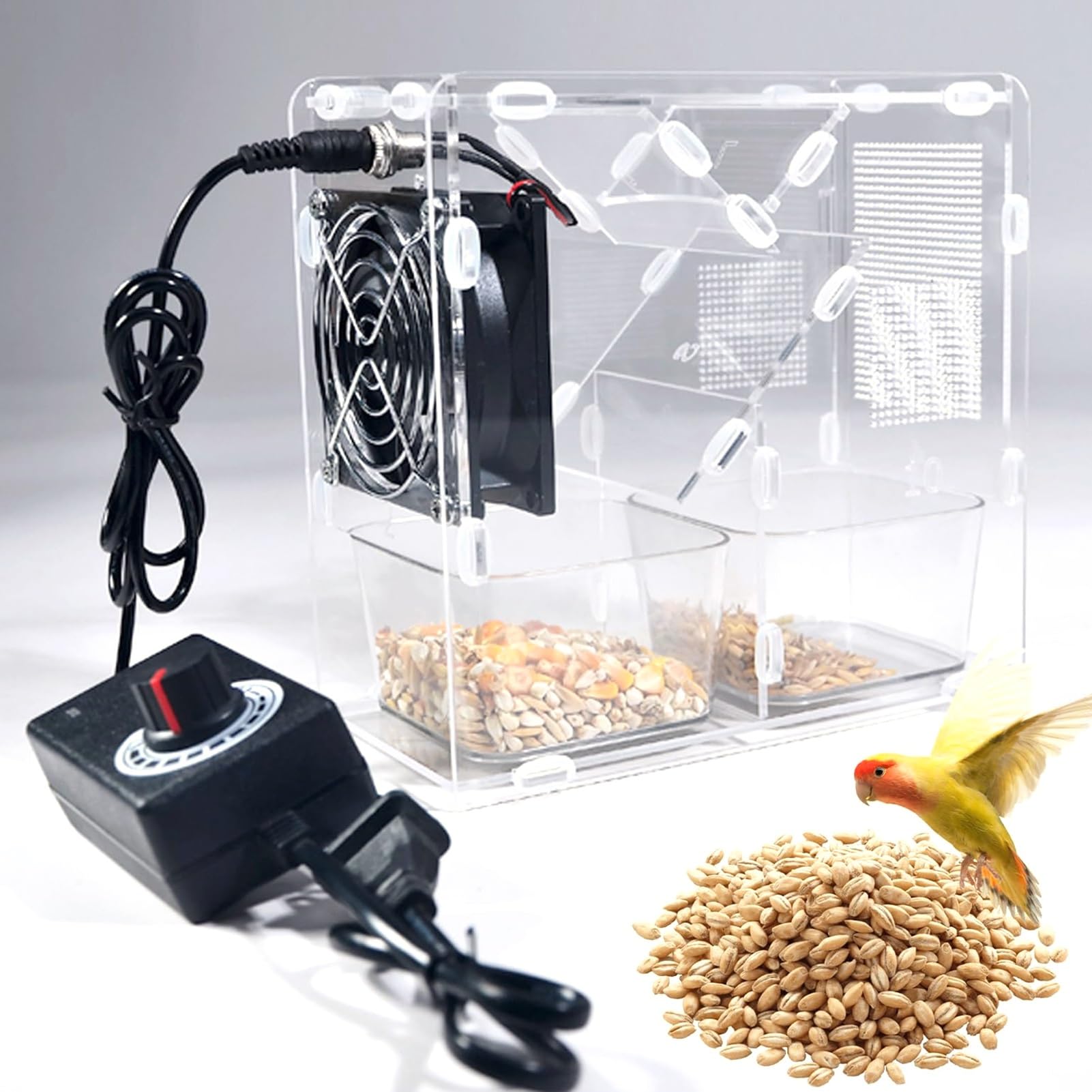 Yzrdcxm One Color Grain Cleaning Winnower Machine,Bird Feed Blown Shell Splitter,Bird Seed Cleaner Cleaning Machine,With 2 Granary & Adjustable Speed Fan, Disassemble Wash,Transparent Design