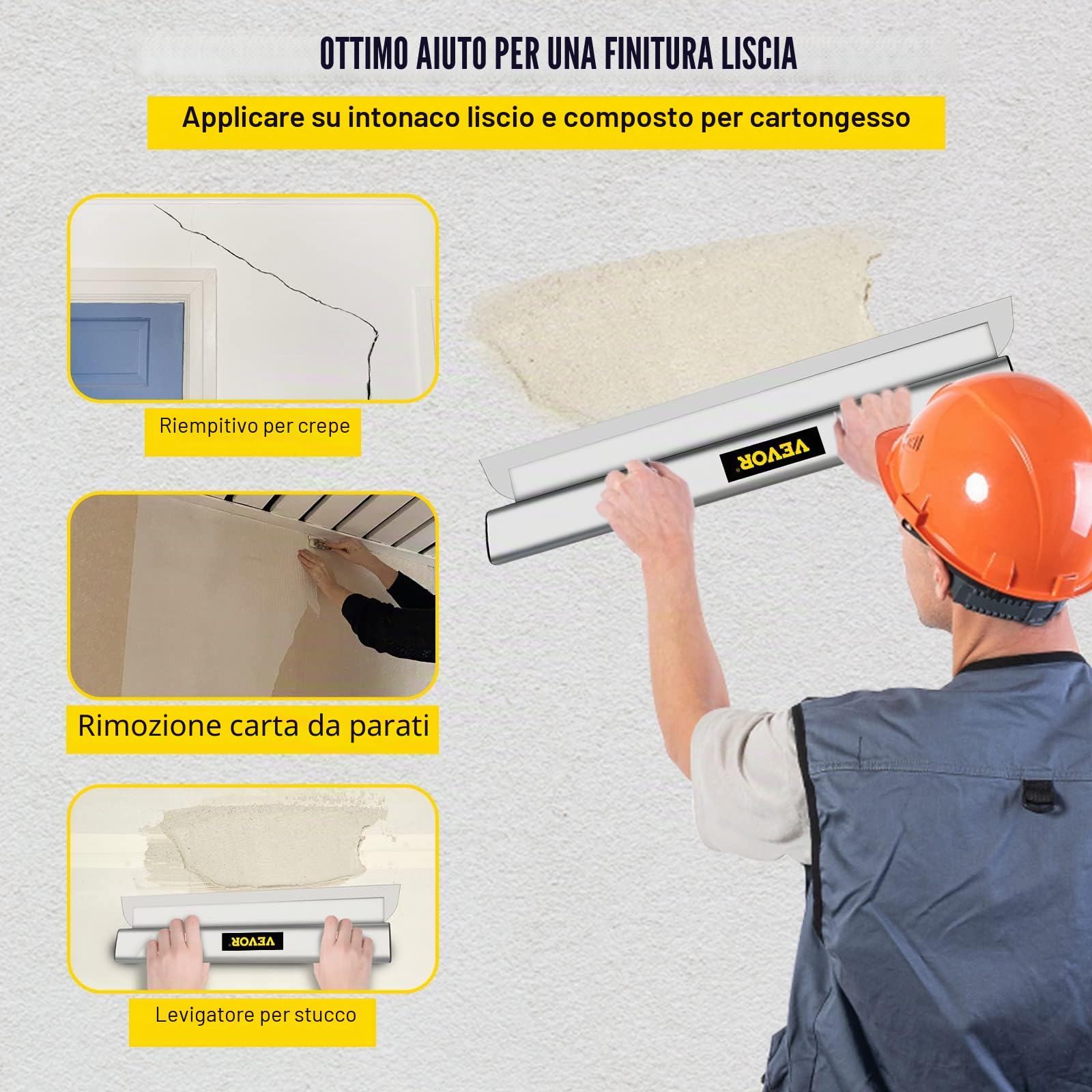 VEVOR Spatola di Finitura, Lama 40" Peso Netto 3Libbre Strumento Scremante in Acciaio Inossidabile per La Rimozione di Stucco, Mastice, Gesso, Stucco, Raschiatura,Vernice e Carta da Parati,Silk grigio