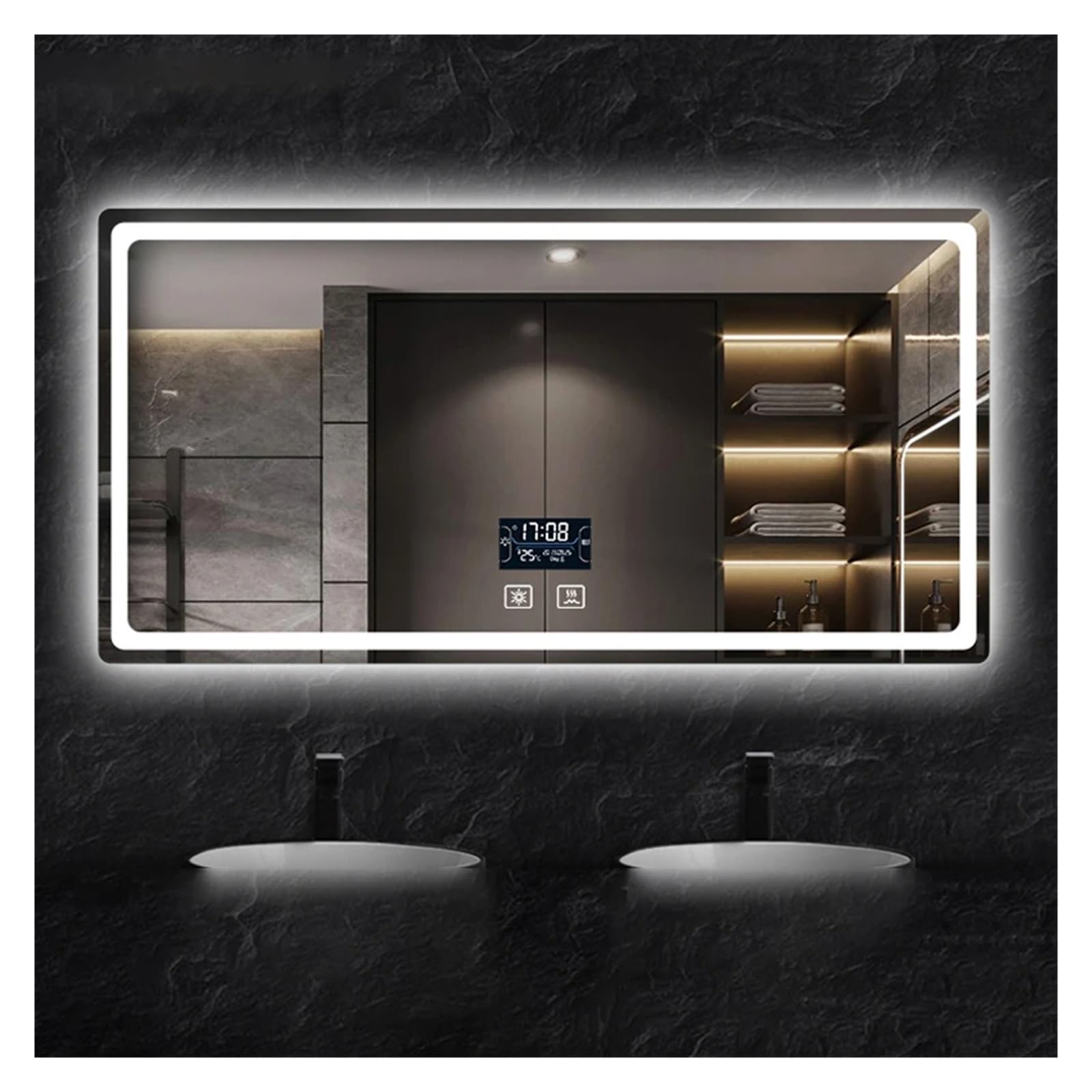 Bathroom Mirror Espejo de baño sin niebla, espejo de pared con aumento grande, espejos de baño, cuadrado de afeitado, Banheiro Inteligente, accesorios de tocador, marco de espejo montado en la pa