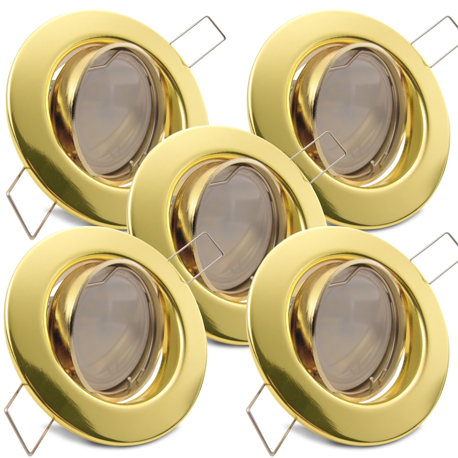 trendlights24 Decora LED Einbaustrahler flach dimmbar Gold 230V 5W 5er Set | extra flach, ET 35 mm, LED Spot, 400lm, Kaltweiß, 6500K, austauschbar, Deckenspots, Decken Einbauleuchte, rund, schwenkbar