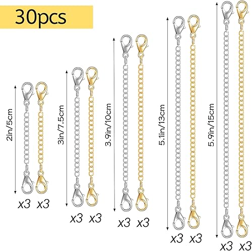 Miniatura 2 de 30 extensores de cadena de oro rosa para collares, extensores de collar para mujeres y niñas, extensores de cadena de acero inoxidable para