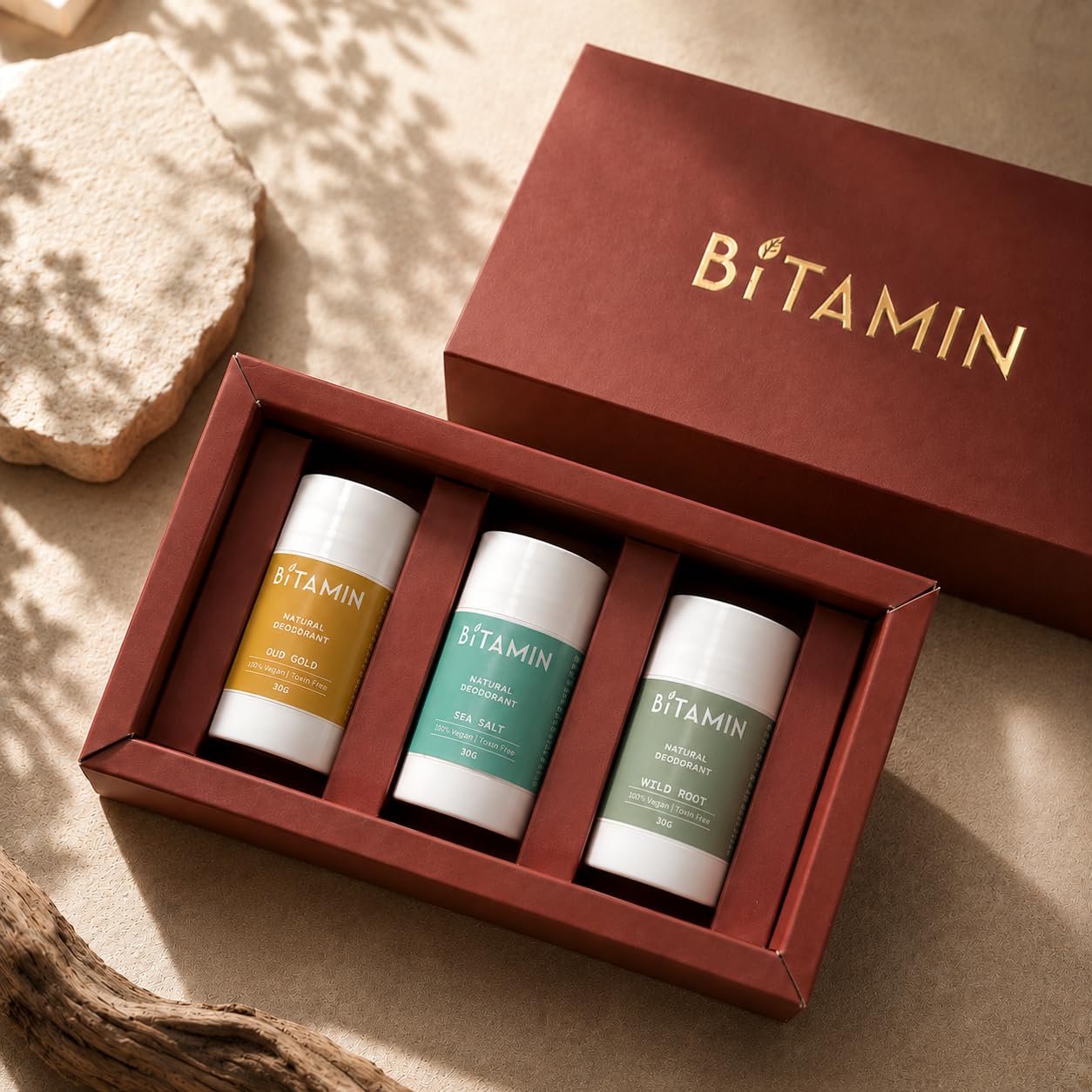 Bitamin Natural Underarm Deo Stick | 0% Aluminium Alcohol Parabens | Long Lasting Odour Protection for Men | Sea Salt Oud Gold Wild Root | Skin Friendly Formula | 30g Each (Gift Pack of 3)-image-10