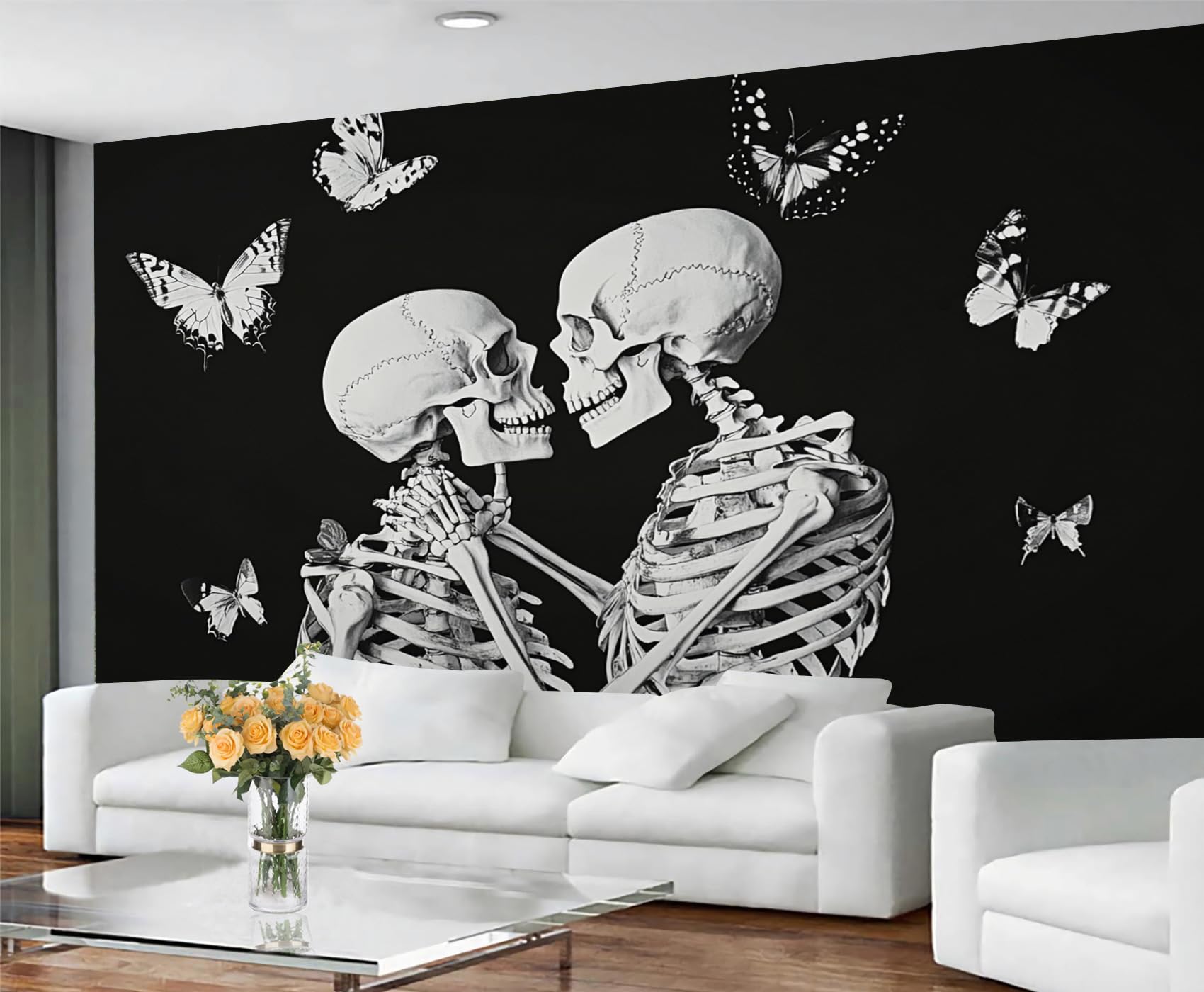 GIVLWF Wallpaper - Gothic Mural & Home Decor, Romantic Skull Bedroom Wallpaper, Simple Black Wall Paper for Living Room, Large Mural, Not Self Adhesive