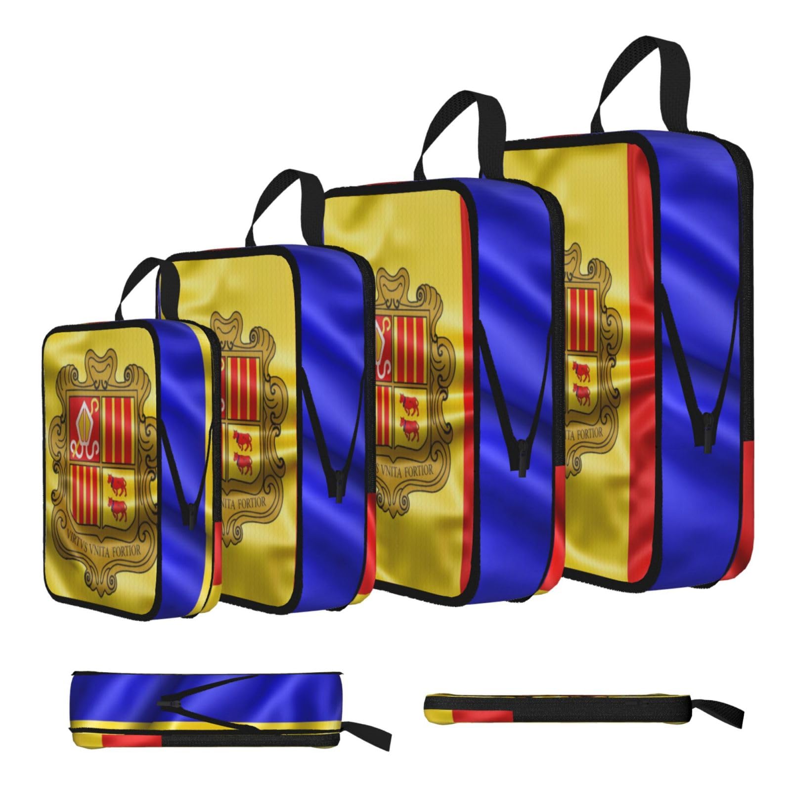 Vivid Andorra Flag Print Packing Cubes for Travel Space Saver Bags, Compression Packing Cubes Set of 4, Expandable Luggage Organisers, Suitcase Organiser Bags