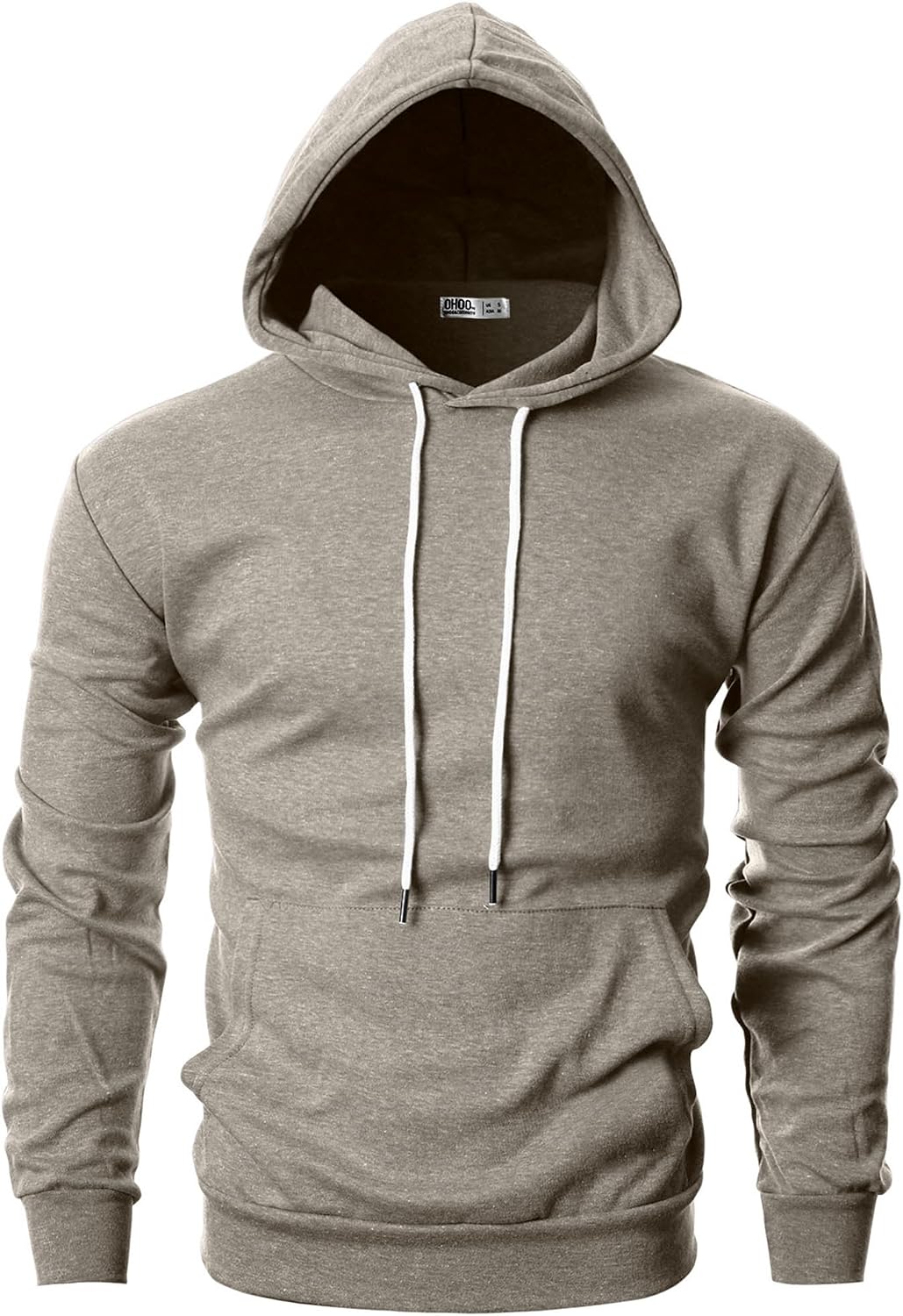 Ohoo Mens Slim Fit Plain Pullover Hoodies Soft Cotton Fabric Sweatshirt Lightweight Long Sleeve with Kanga Pocket