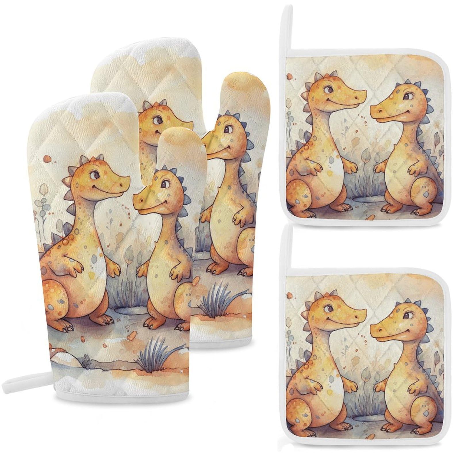 Maniques dinosaure résistant à la chaleur, gant de cuisine imperméable et tapis isolant barbecue
