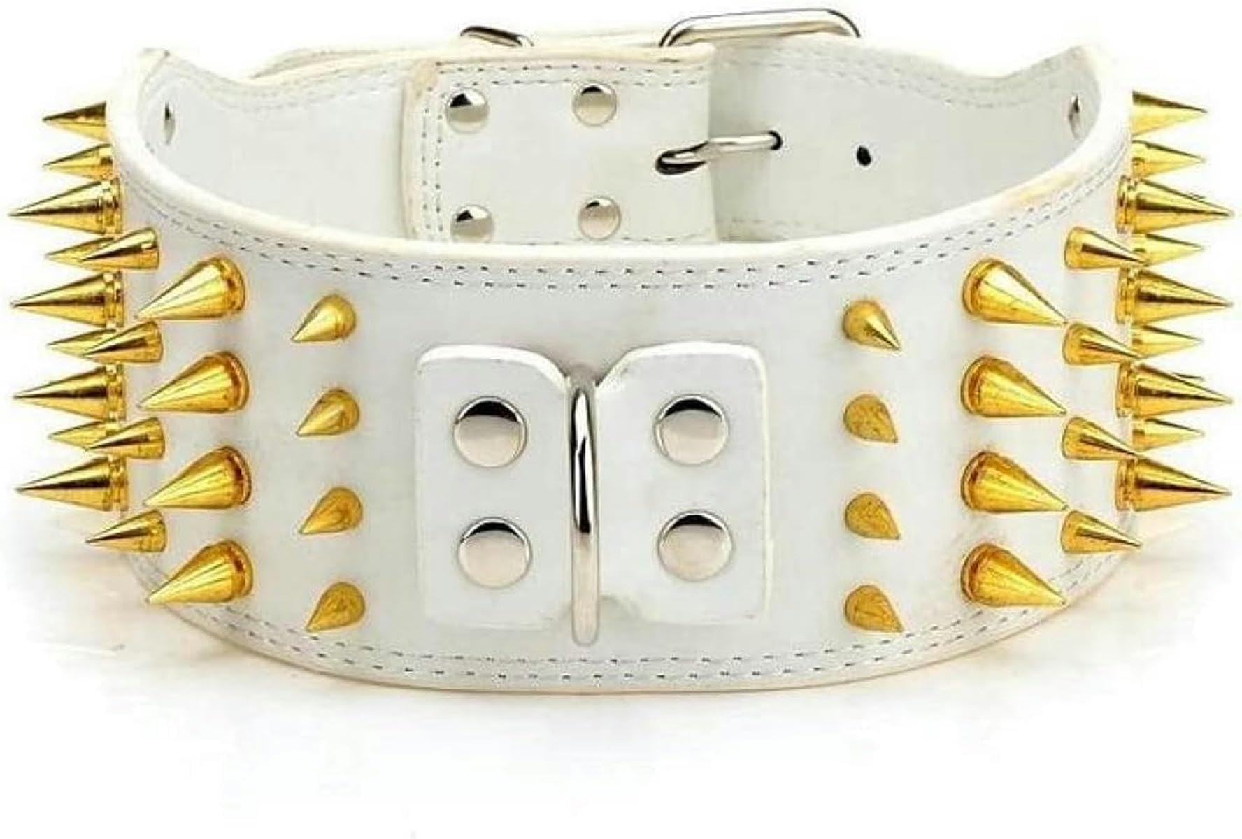 Zoll breites Hundehalsband mit goldenen Nieten für mittelgroße und große Hunde, mit Rundnieten besetztes PU-Leder-Haustierzubehör-weiß mit goldenen Nieten-L