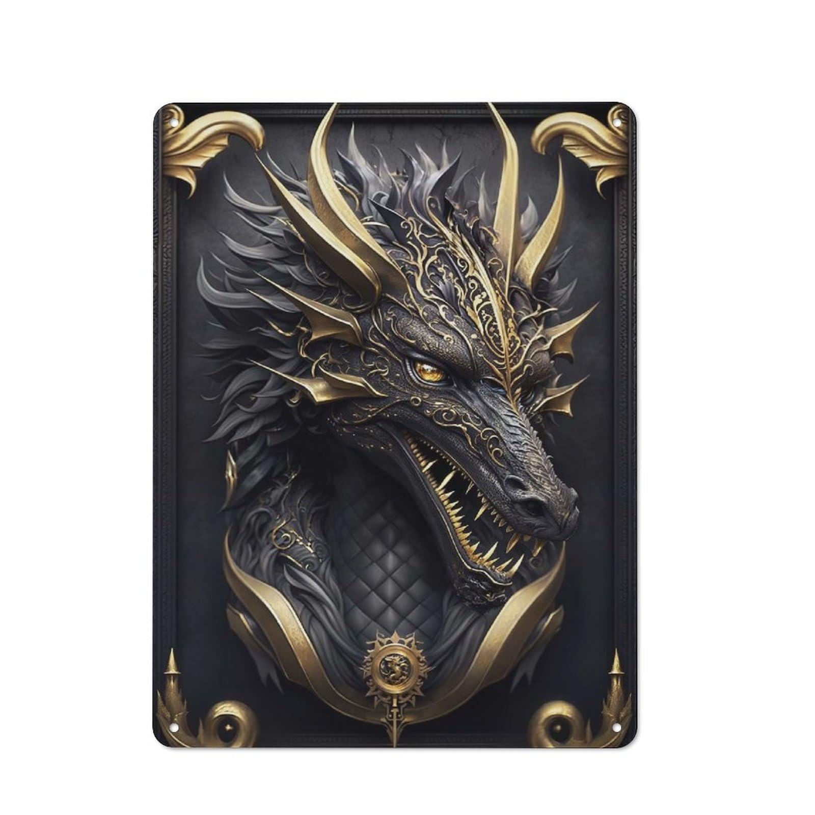Junmoney Style-14 Dragon Monarch Coronation Vintage Metal Wall Decor 40X30cm, Cafe Metal Sign For Tea Room, Shop Wall Or Breakfast Area
