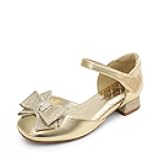 Girls Dress Shoes Closed Toe Low Heels Ankle Strap Bow Ballet Wedding Party Sandals Princess Flower Shoes for Little Kid