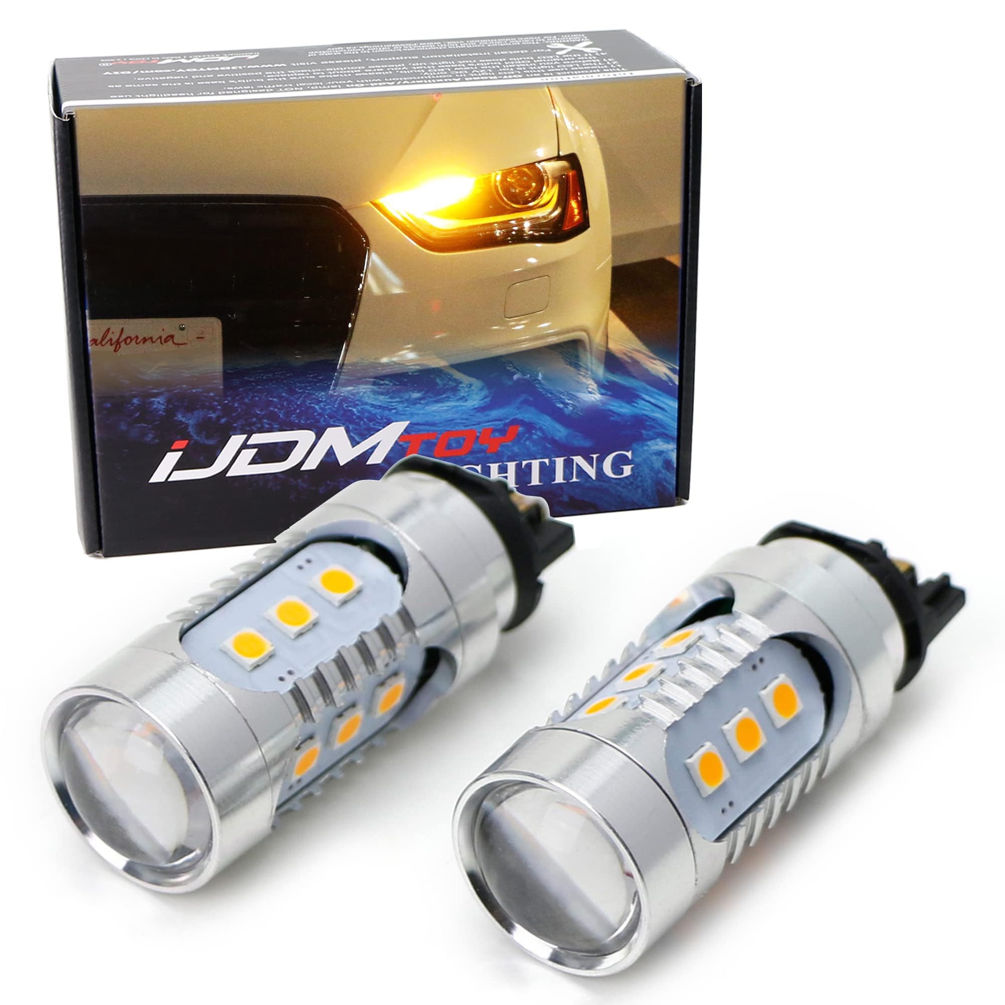 iJDMTOY Amber Yellow CAN-Bus PWY24W Replacement Bulbs Compatible With Audi A3 A4 A5 Q3 Q7 BMW i3 Mini Cooper F55 F56 Mercedes C-Class, GLK GLC Front Turn Signal Lights