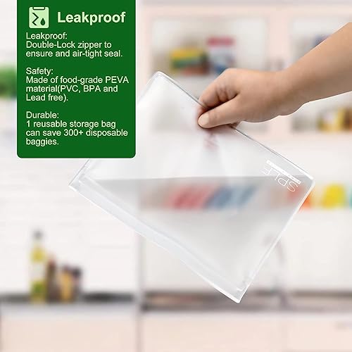 Miniatura 3 de SPLF Paquete de 8 bolsas de almacenamiento reutilizables aptas para lavavajillas (4 bolsas de congelador de medio galón, bolsas de bocadillo de 4