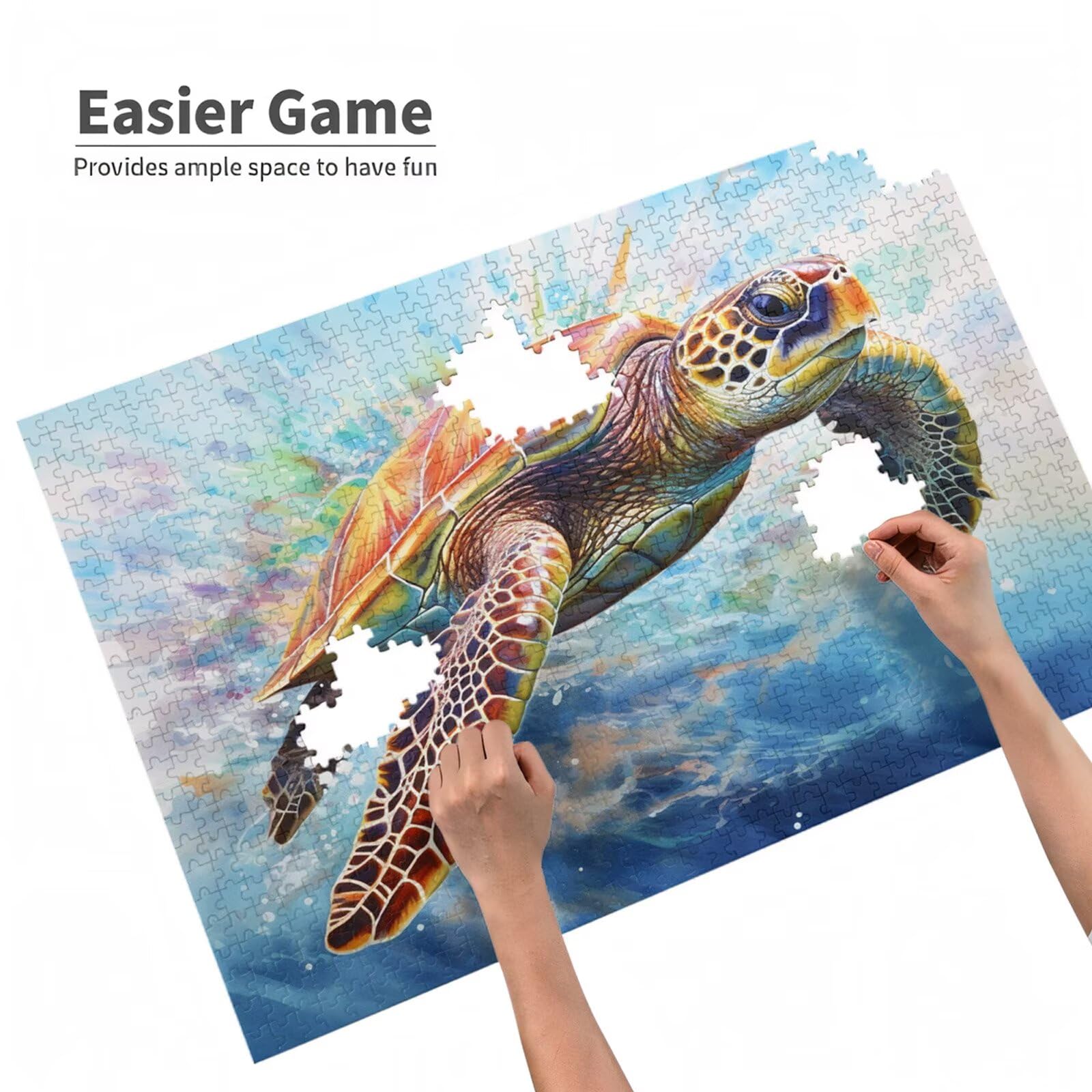 5000 sztuk puzzli dla dorosłych, kreatywne niemożliwe puzzle dla dorosłych początkujących, duża drewniana układanka z plakatem i pudełkiem do przechowywania, wystrój domu, motyw: żółwie morskie i