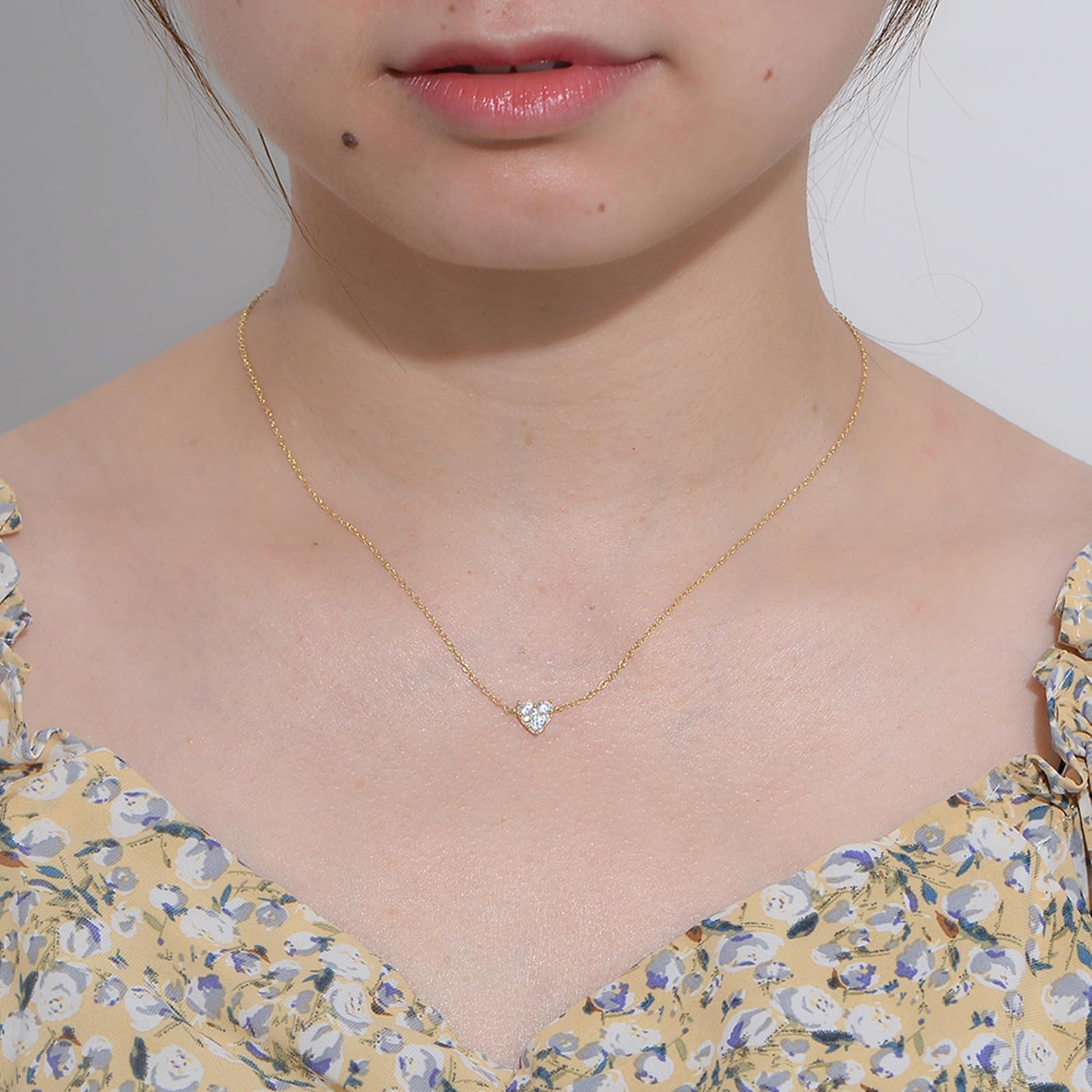 Collana Donna, Donna Oro Giallo Pendente a Cuore 7MM con moissanite Scintillante, Lunghezza 36+5cm