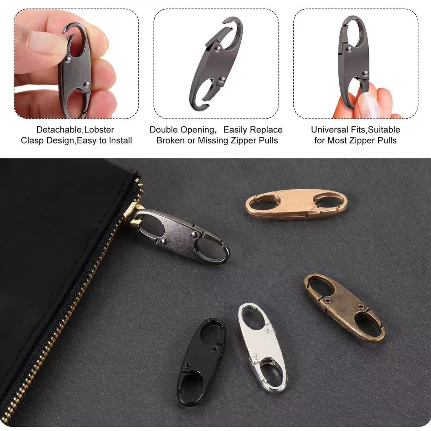 Verrous De Fermeture éclair Antivol - Lot De 10 - Universels Pour Sac à Dos, Valise, Sac à Main - Noir/argent