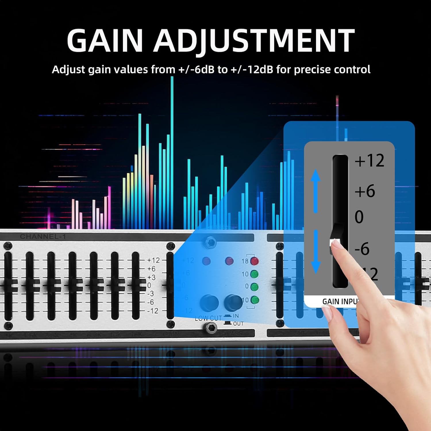 Stereo Equalizer for Home Audio System, Dual Channel 15-Band Silver Graphic Equalizer Professional Rack Mount DJ EQ, Noise Reduction - EQ215S