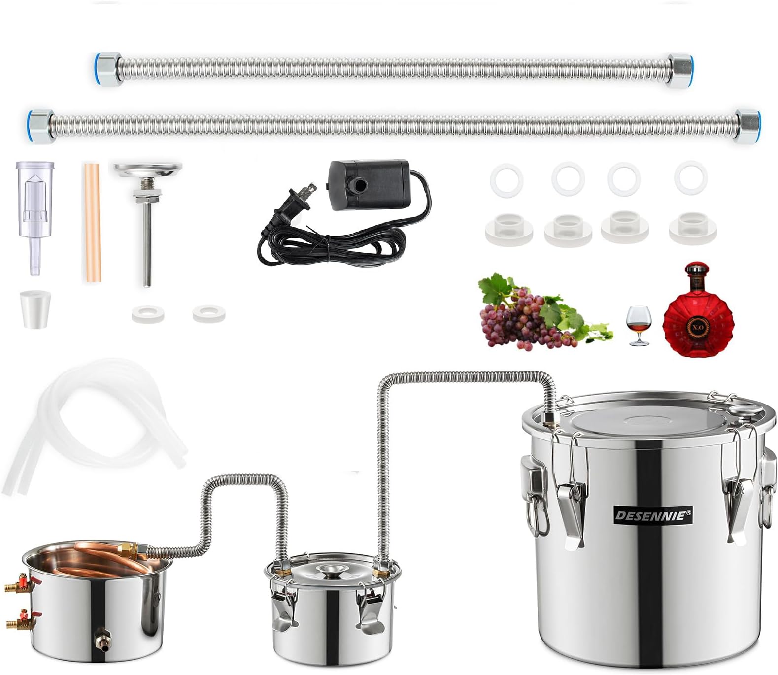 Distilling Kit Shine Still Home Brewing Distillery Kit 5 Gallon with Stainless Pot and Thumper Water Pump Copper Coil for Wine Making DIY Whisky Brandy Vodka