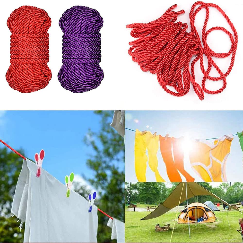 4 set di corde in morbido cotone per rilegatura 5 m lunghezza 8 mm di spessore multiuso durevole corda lunga 2 pezzi (nero/rosso)+2 pz raso di seta benda maschera per gli occhi per i giochi di sonno