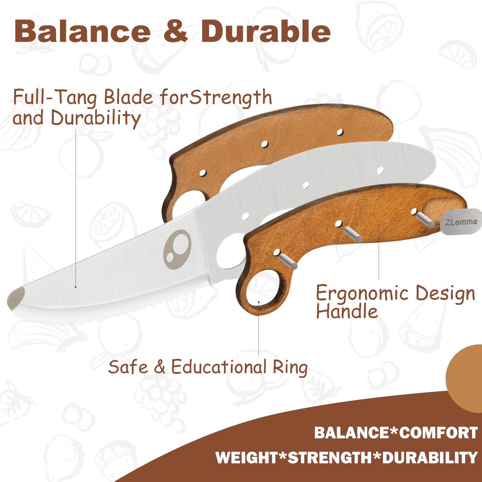 Kids Knife Set for Real Cooking with Educational Ring & Serrated Blade Edge & Panda Finger Guard 4-Pieces, Kids Chef Knife Set with Rosewood Handle Stainless Steel Blade For Starter Cutting Learning — Amazon image 3