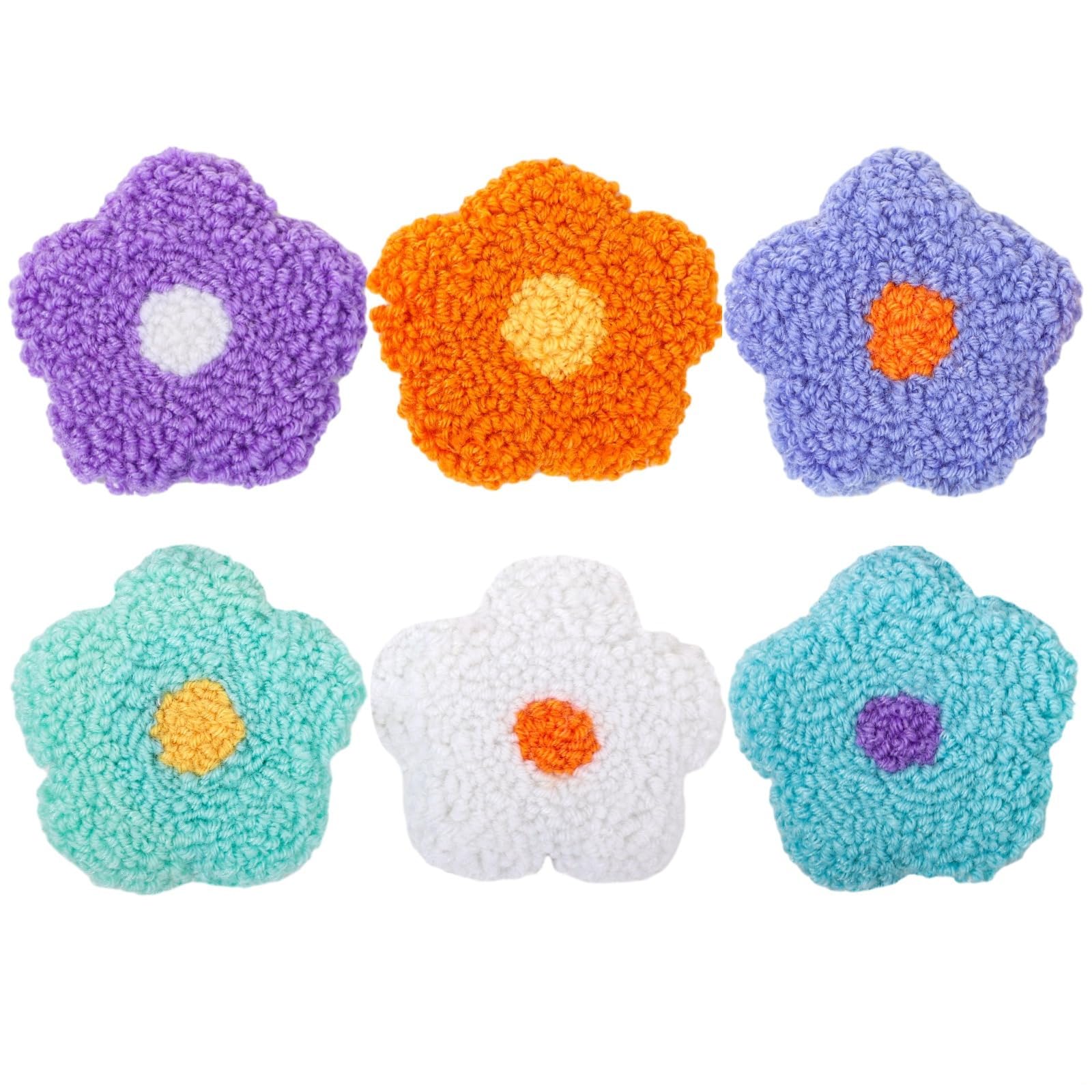 LUMINFLY Beginner Punch Needle Kit for Flower Coasters, 6 Pcs Set, Includes Embroidery Hoop, Yarns, Scissors, and Tools for DIY Crafting