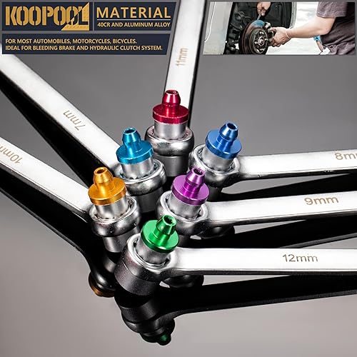 Miniatura 3 de KOOPOOL Juego de 7 llaves purgadoras de freno, 6 llaves de purga de freno (78910110.472 in) y 1 manguera de drenaje para sistemas de freno de purga