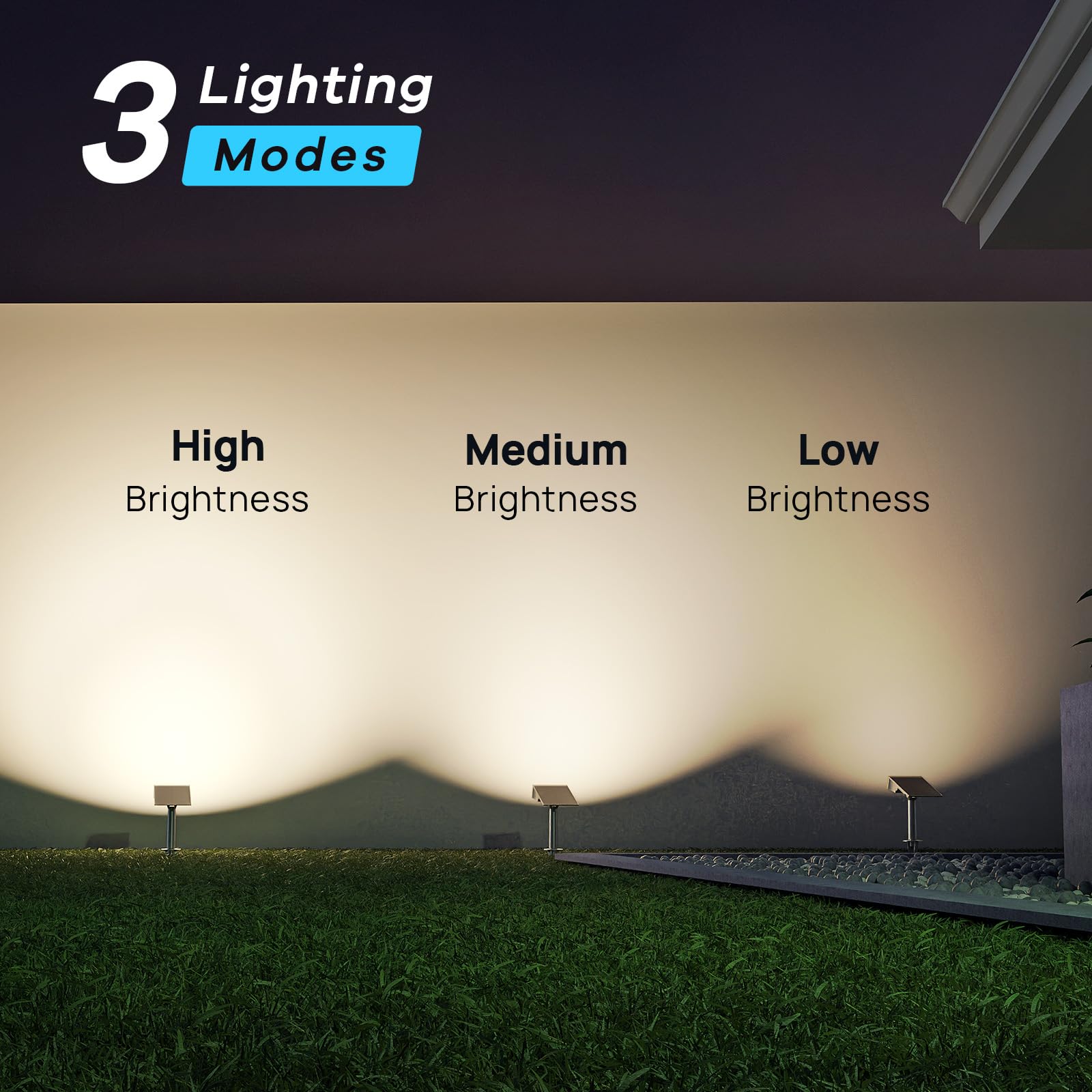 Consciot Wasserdichte Solarleuchten für den Außenbereich, 3 Farben, Solar-Gartenleuchte, 170° verstellbare Lichter für Außenbereich, Terrasse, Landschaftsbeleuchtung, Halloweenweg, IP65