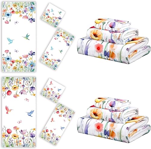 VitalCozy Juego de 6 toallas de baño de primavera, incluye 2 toallas de baño, 2 toallas de mano, 2 toallas de mano, toallas de mano suaves y