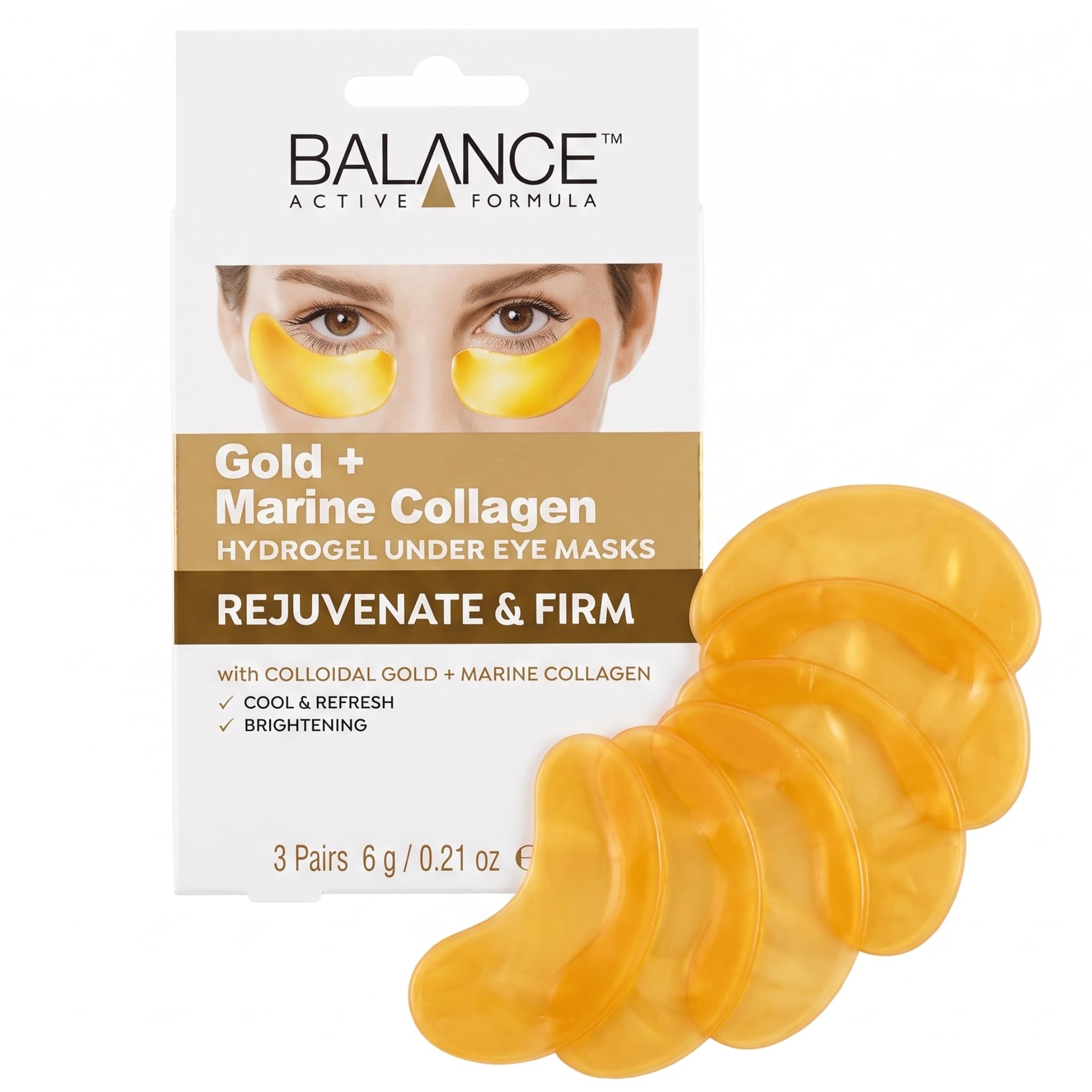 Balance Active Formula Gold & Marine Collagen Hydrogel Under Eye Masks (3 pack) Instantly Cool, Refresh & Revive Tired-Looking Eyes. Cruelty Free.