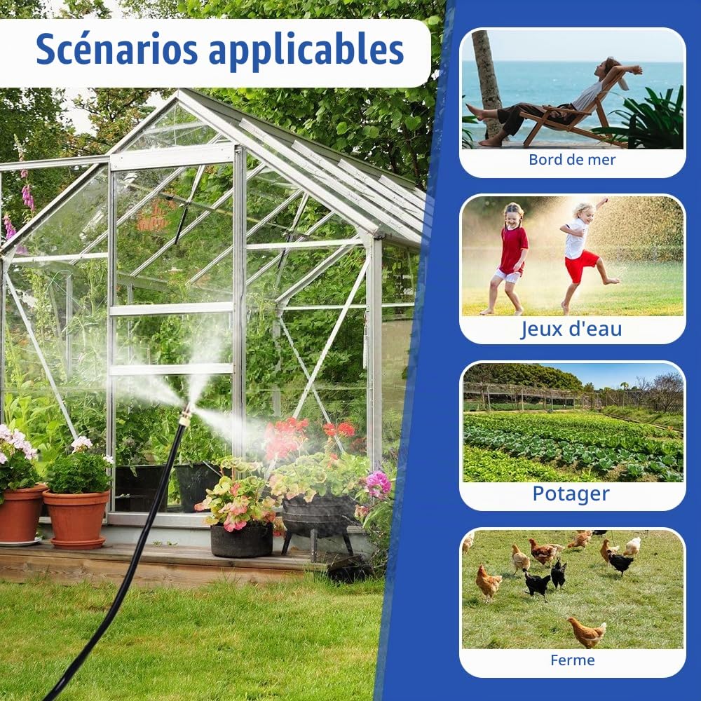 Kit Brumisateur Terrasse, Kit de Brumisation pour Tuyau d'arrosage Extérieur, Support de Refroidissement Pliable pour Jardin, Système d'arrosage Portable pour Bain d'oiseaux et Parc Aquatique