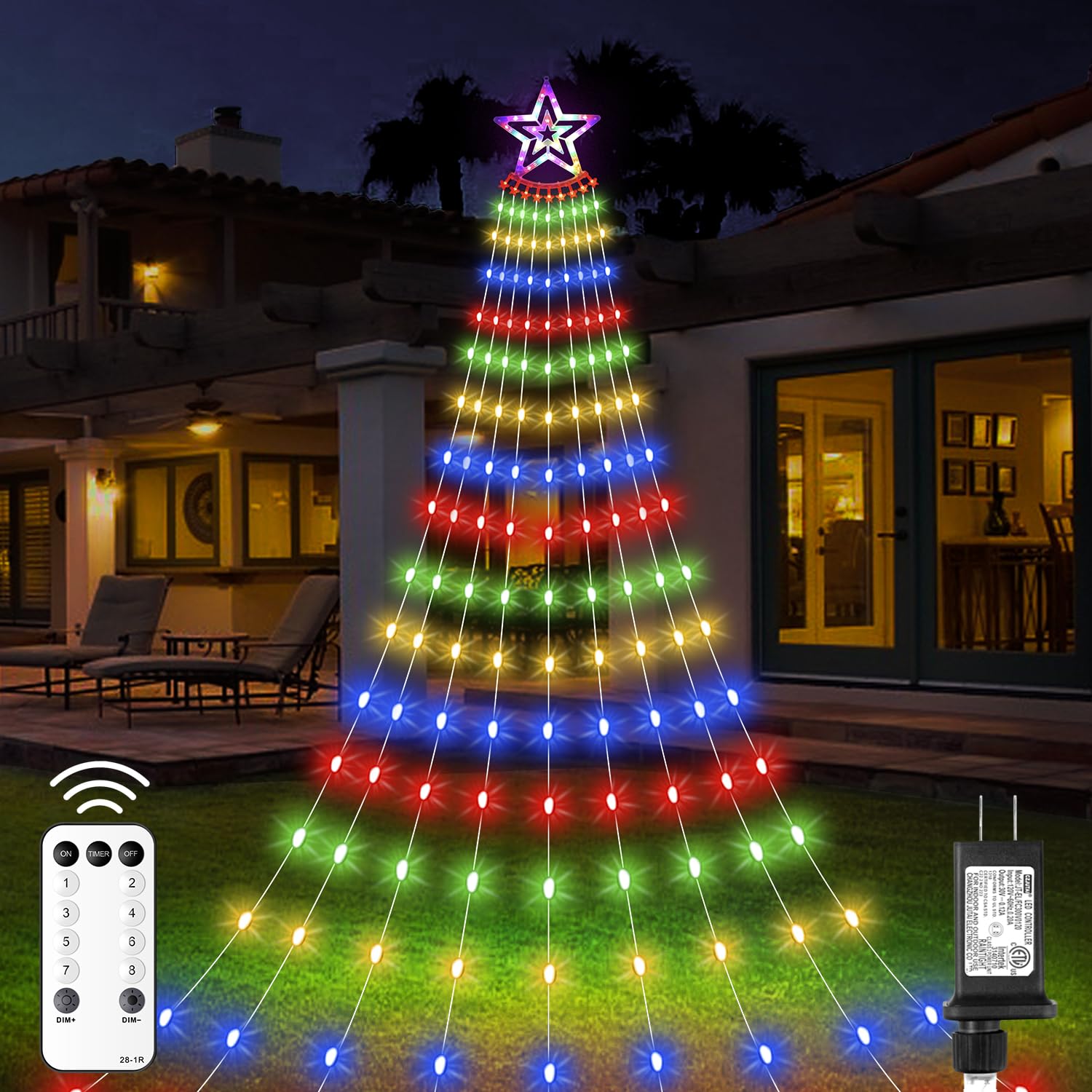 Couah Patriotic Star String Lights - 8.5Ft Red White Blue LED Outdoor Decor For 4th Of July, Memorial Day & Patriotic Celebrations