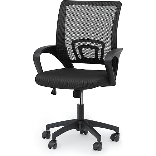 Magshion Ergonomic Office Desk Chair, Mid-Back Mesh Computer Chair, Swivel Chair with Breathable Backrest & Lumbar Support, Adjustable Height for Gaming, Work, Study, 300 Lbs Capacity, Black