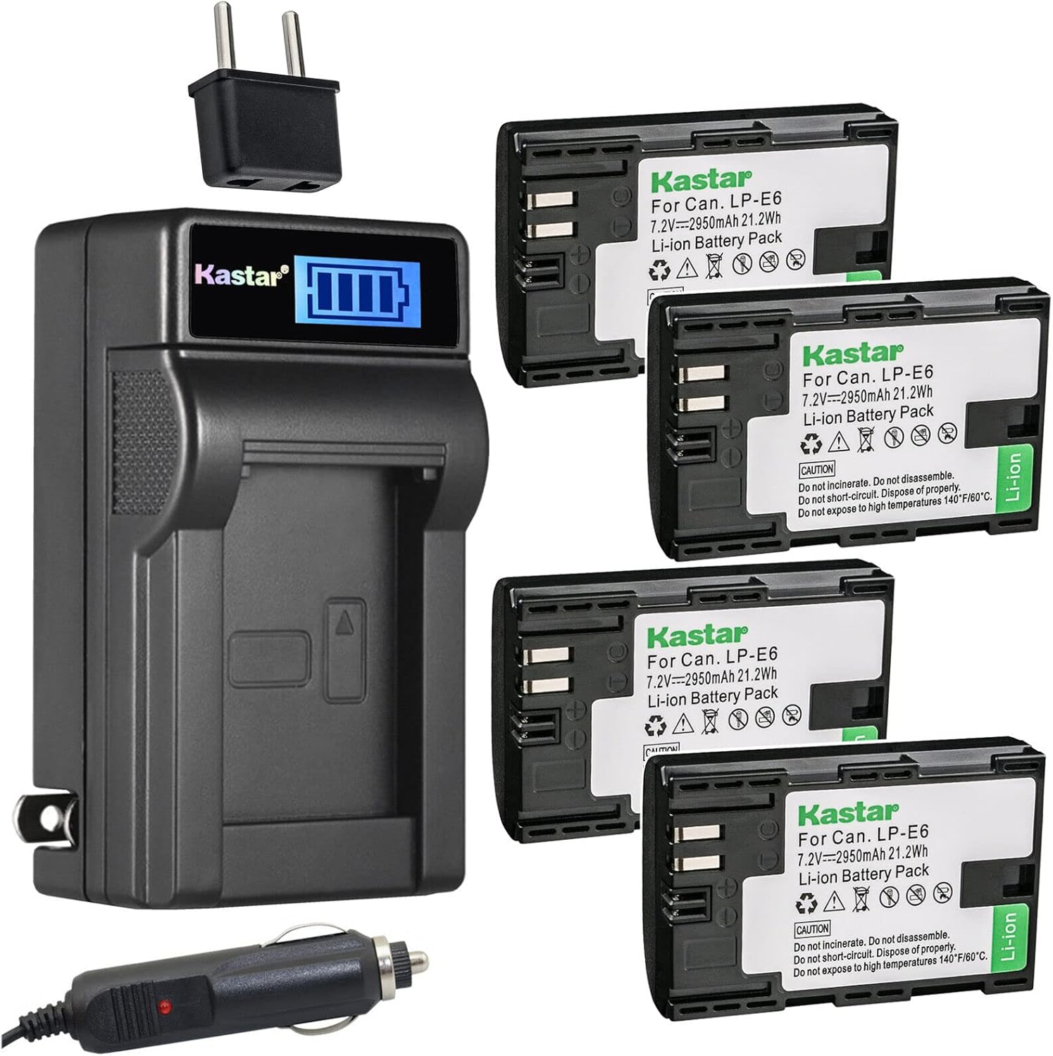 Kastar 3-Pack LP-E6 Battery and LCD AC Charger Compatible with Canon EOS 60Da, EOS 70D, EOS 80D, EOS 90D, XC10, XC15, EOS Ra Mirrorless Digital Camera, Blackmagic Pocket Cinema Camera 4K
