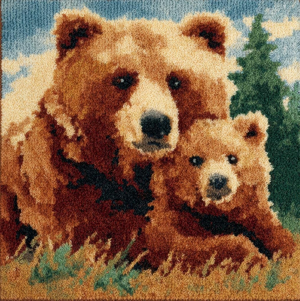 AxiangziK Latch Hook Pillow Kit,Brown Bear Mother and cub