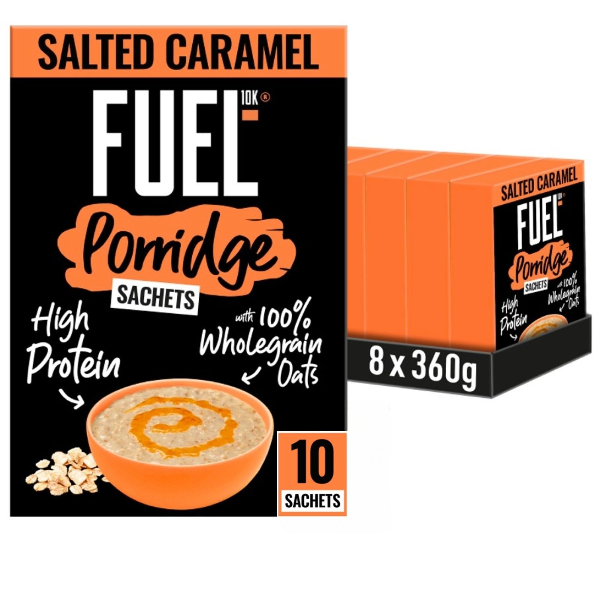 Salted Caramel Protein Porridge Oat Cereal Sachets, 10 x 36 g (Pack of 8)