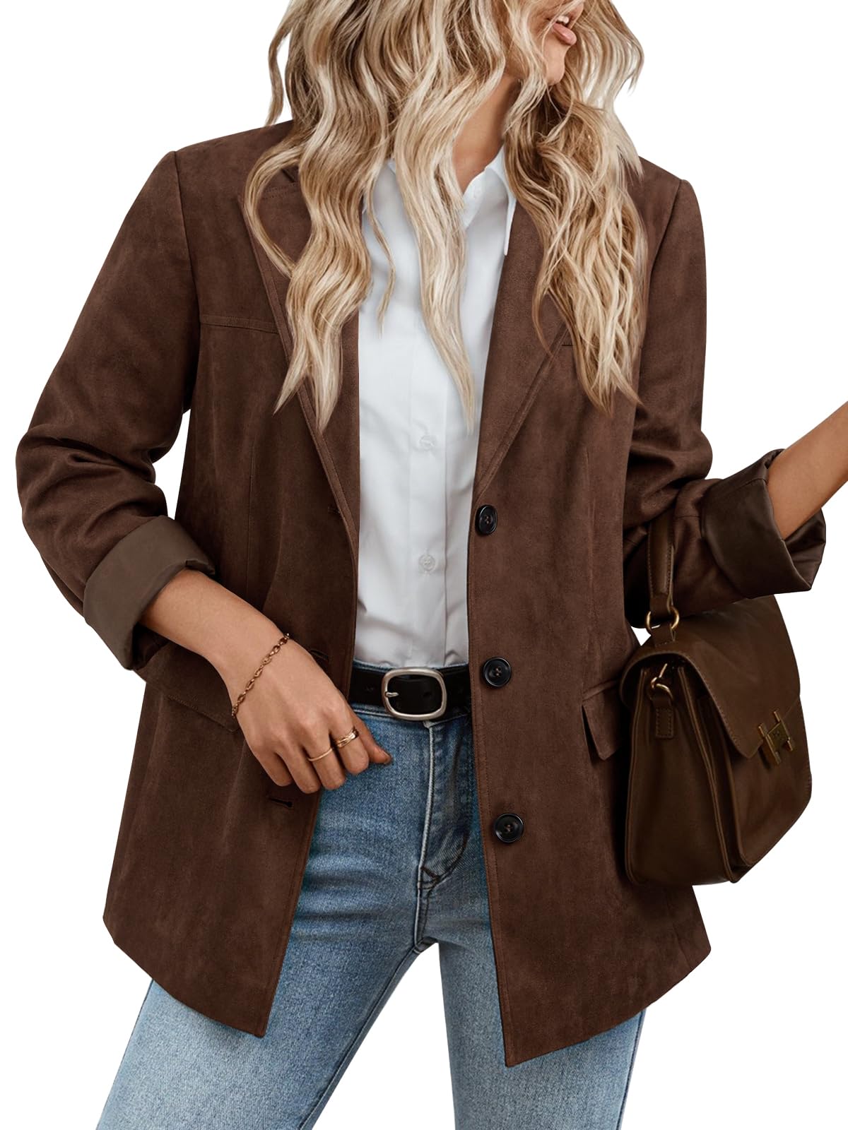 LILLUSORY Blazers for Women Business Casual Long Sleeve Suits Faux Suede Jackets Coats Work Blazer with Pockets Fall