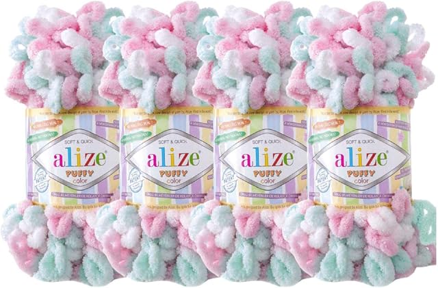 Alize Puffy Color Baby Blanket Yarn Lot of 4skn 400gr 39.3 yds 100% Micropolyester Soft Yarn Hand Knitting Yarn (6052)