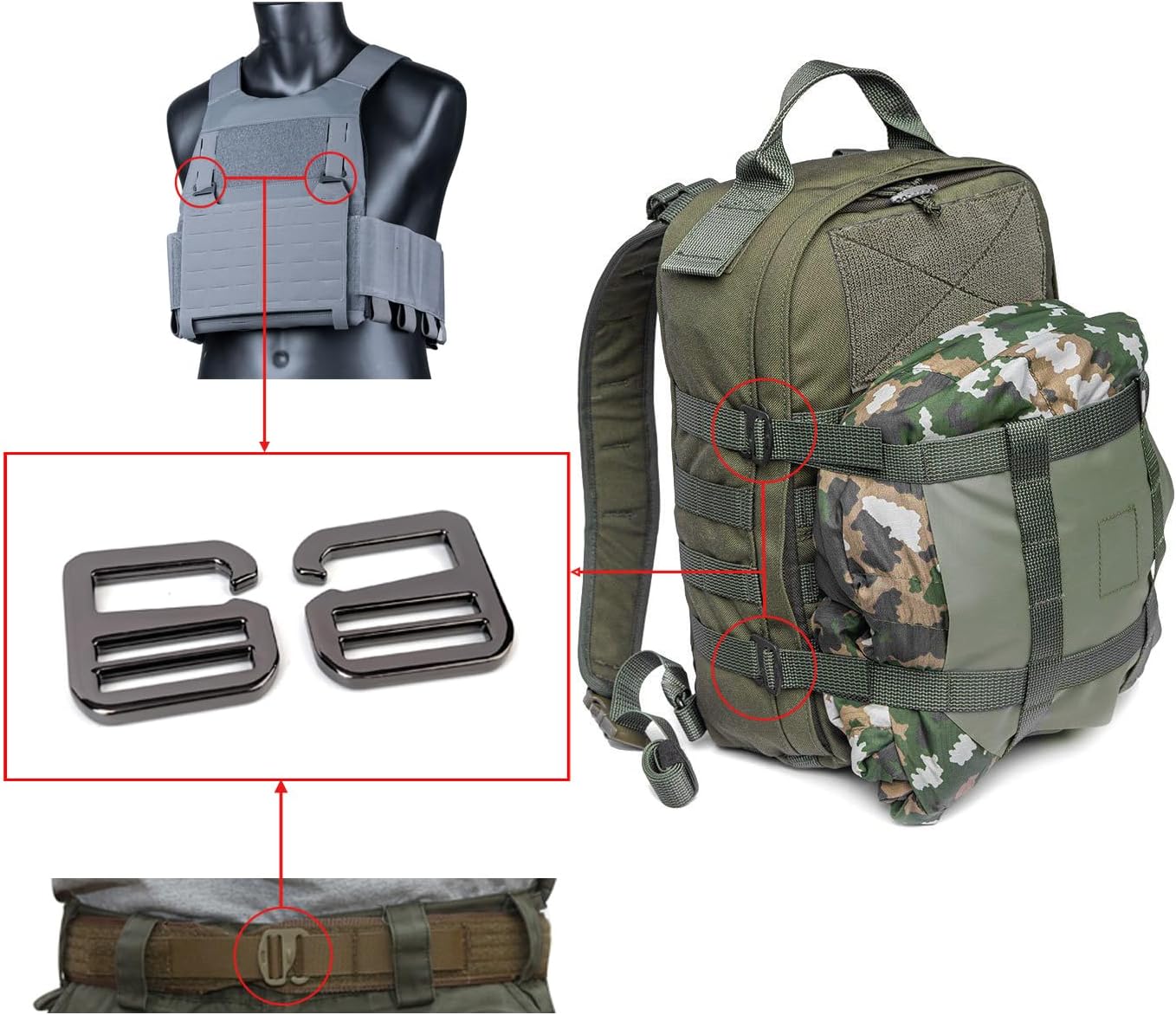 10 Pcs Heavy Duty Metal G Hooks Flat Tri-glide Hook Sildes Adjustable Fastener Belt Buckle for Strap Webbing - Image 5